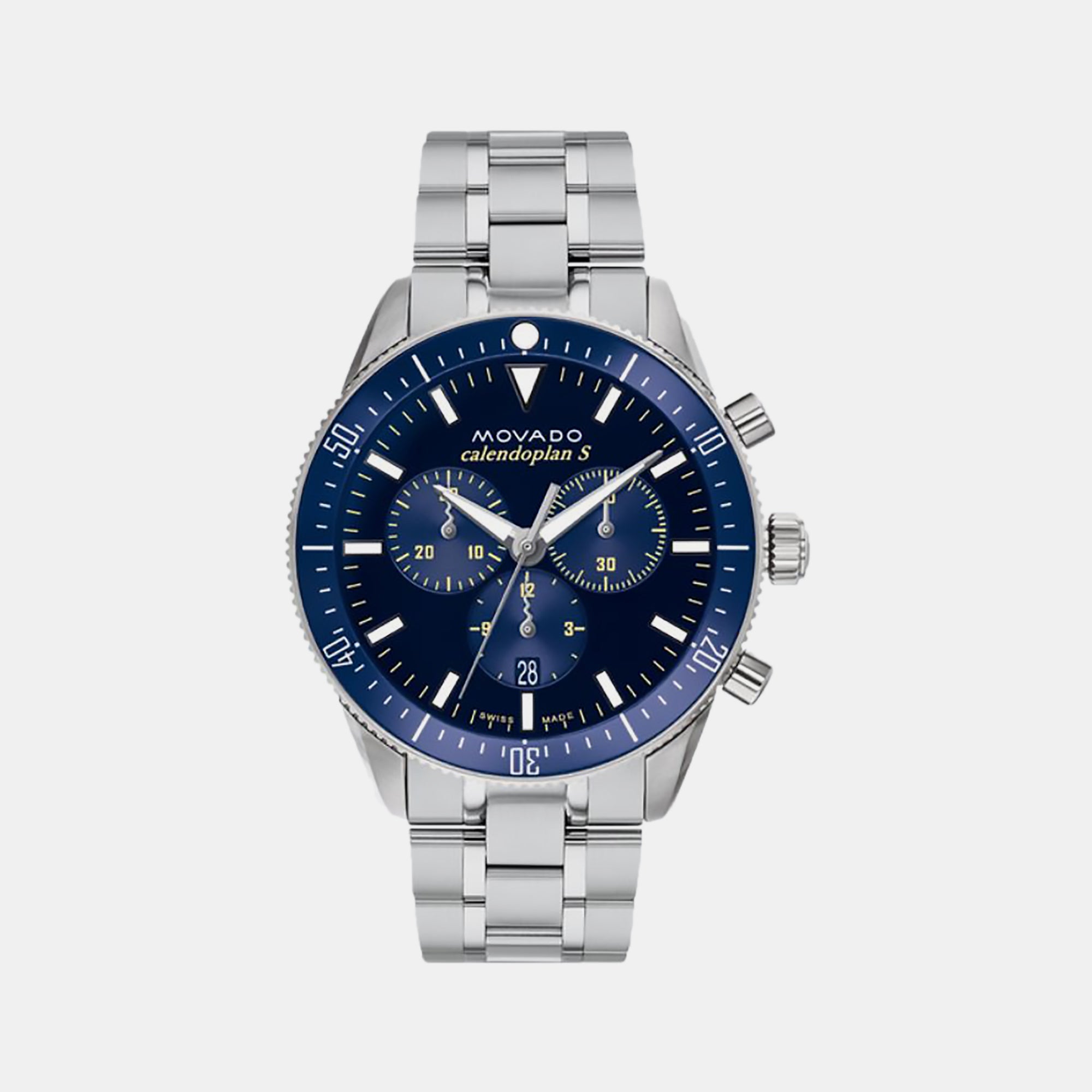 Movado Heritage Men Quartz Blue Dial Chronograph Stainless Steel Watch 3650124