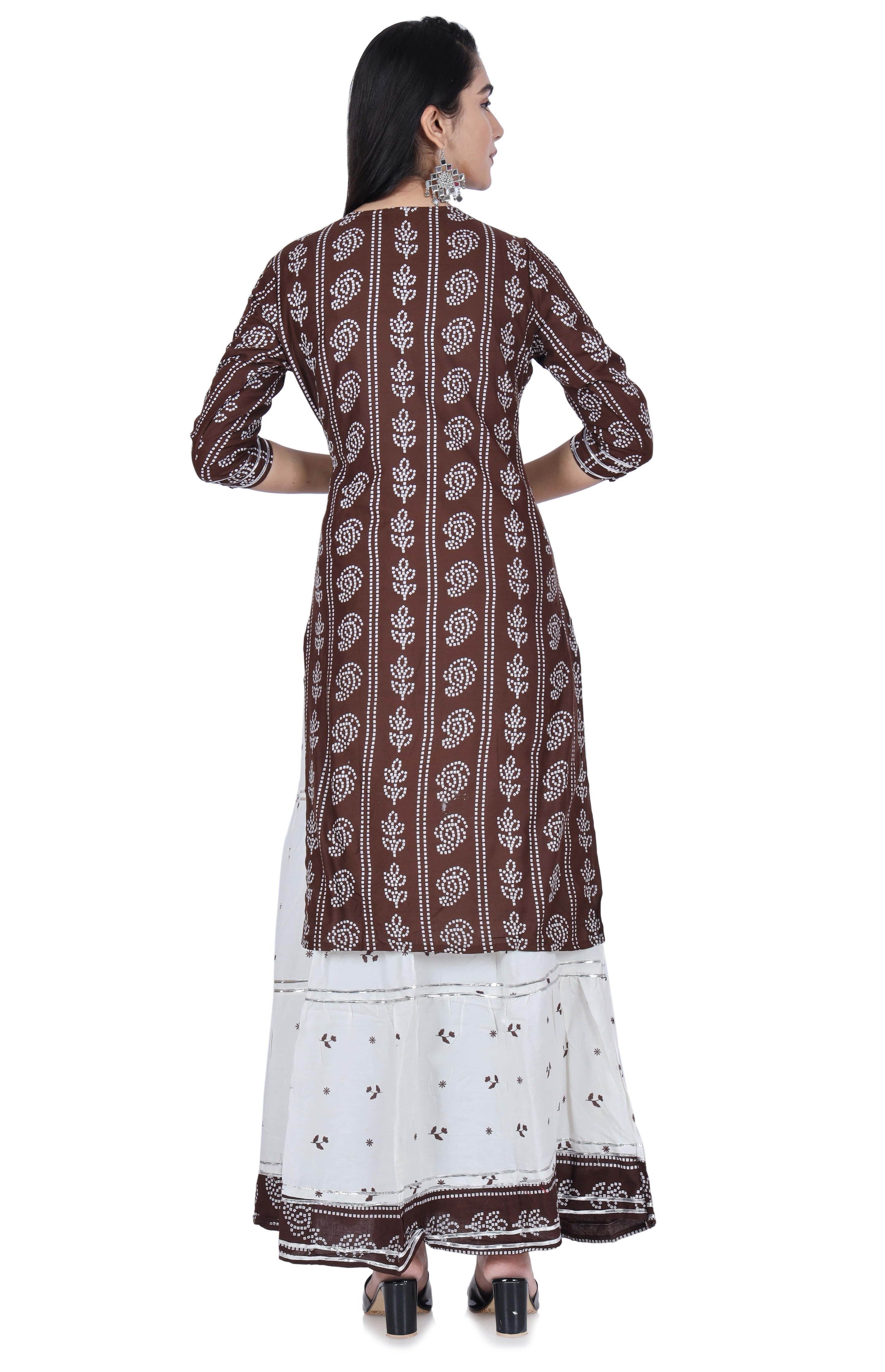Fab Alchemy Brown Printed Cotton Kurta and Skirt Set - view 4