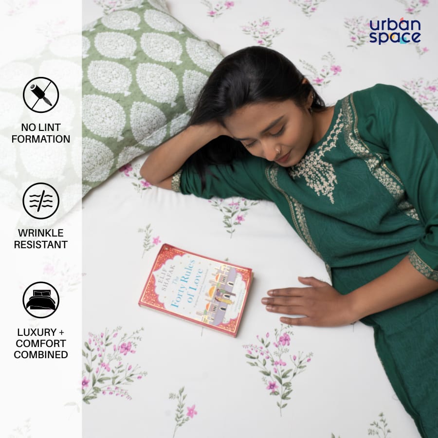Urban Space -Home Furnishing Store 220 TC 100% Cotton printed double bedsheet - Valley Pink - view 3