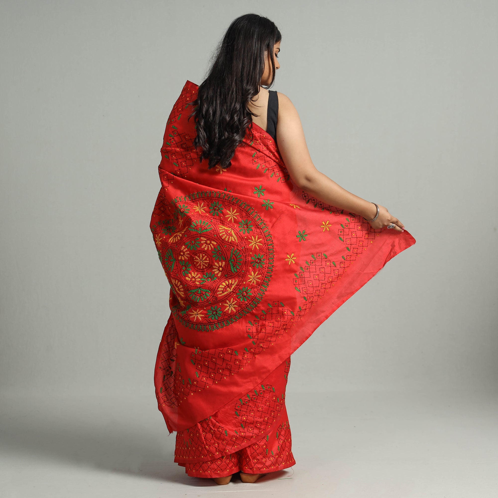 ITOKRI CRAFTS INITIATIVE Red - Bengal Nakshi Kantha Embroidery Silk Saree 63 - view 5