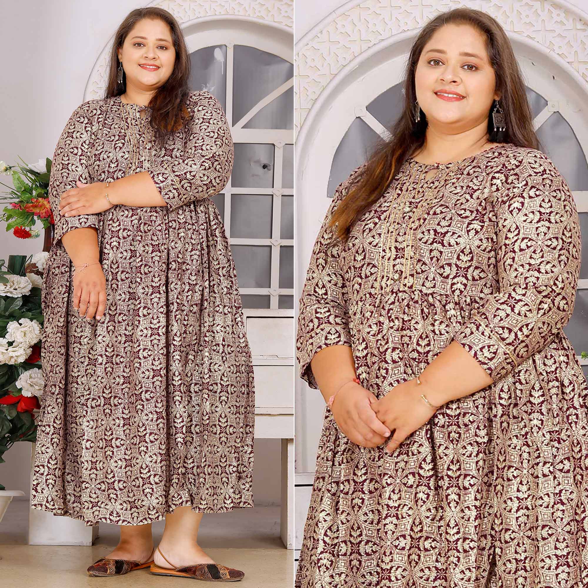 Peachmode Seller Maroon Floral Printed Rayon Long Kurti