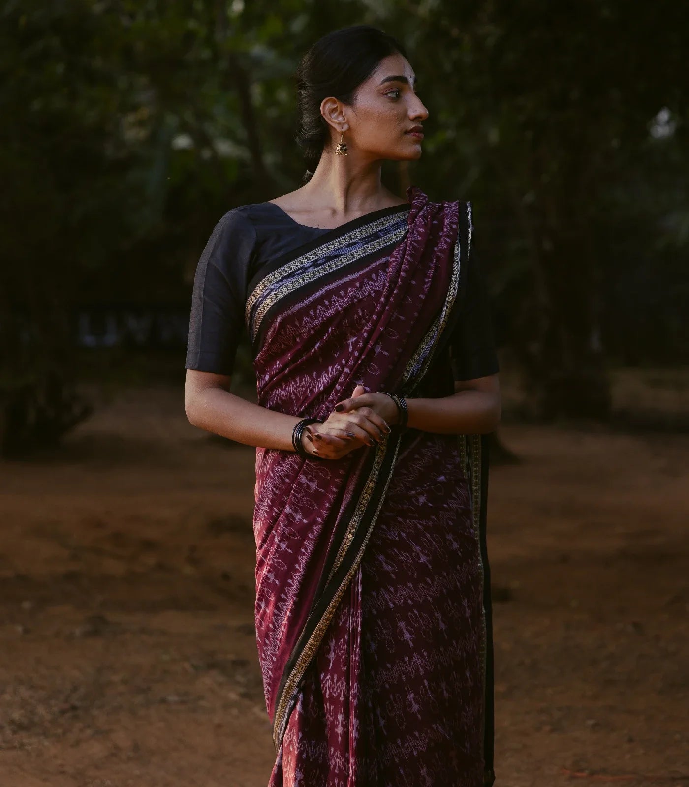 RmKV Dark Purple Handloom Orissa Cotton saree With Worli Design