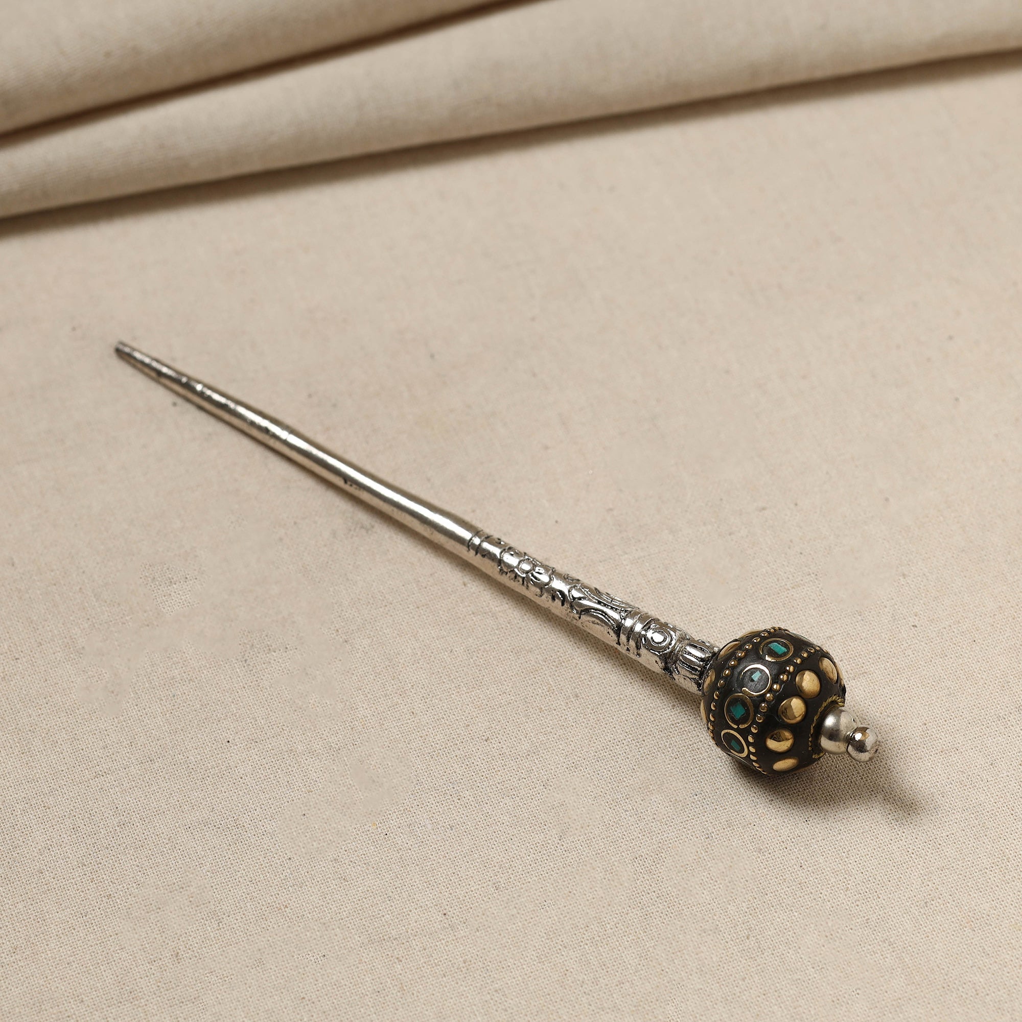 WHITE RIVER STORIES Antique Finish Oxidised German Silver Juda Stick - view 2