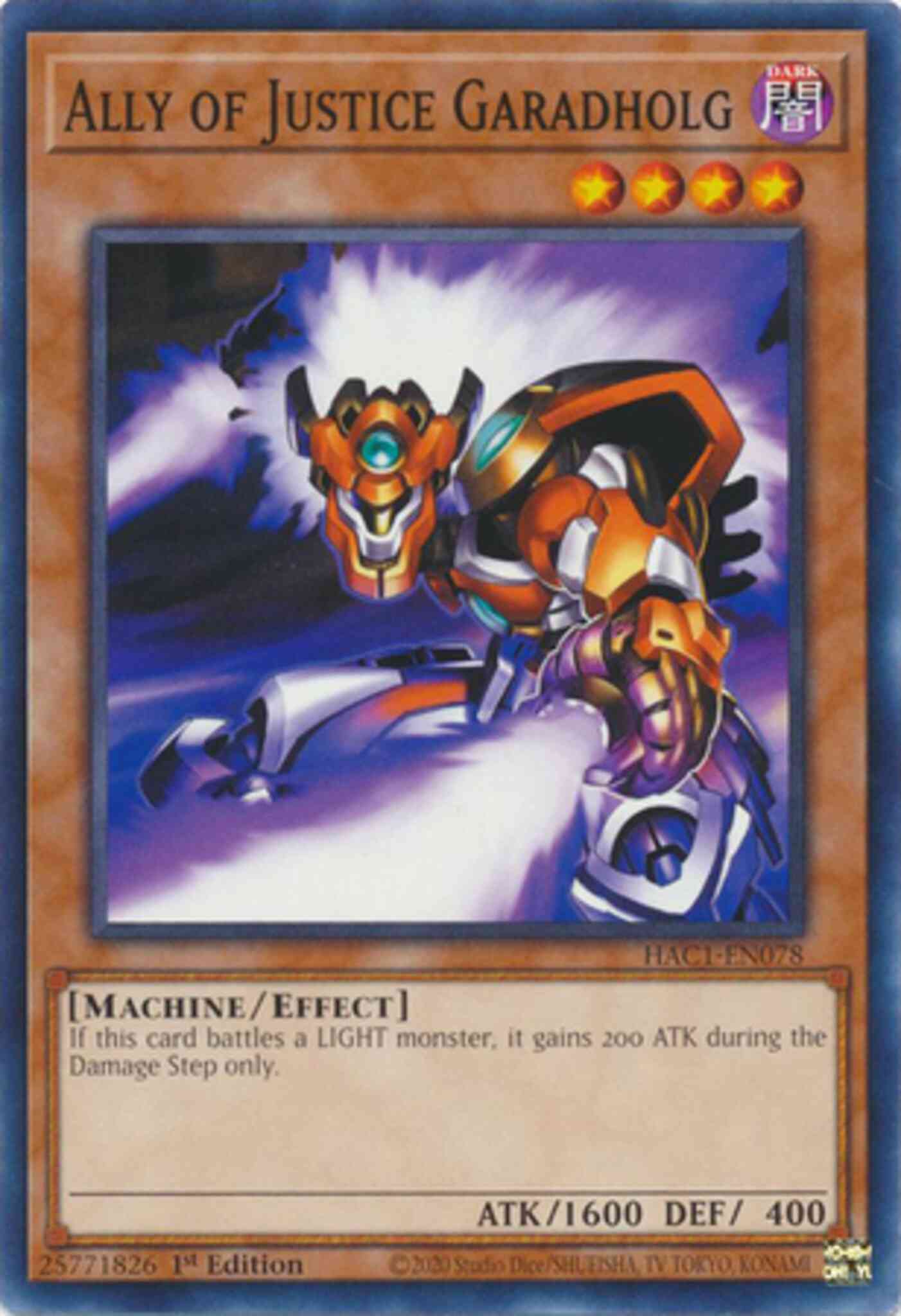 Yu-Gi-Oh! Ally of Justice Garadholg - HAC1-EN078 - Common - 1st Edition