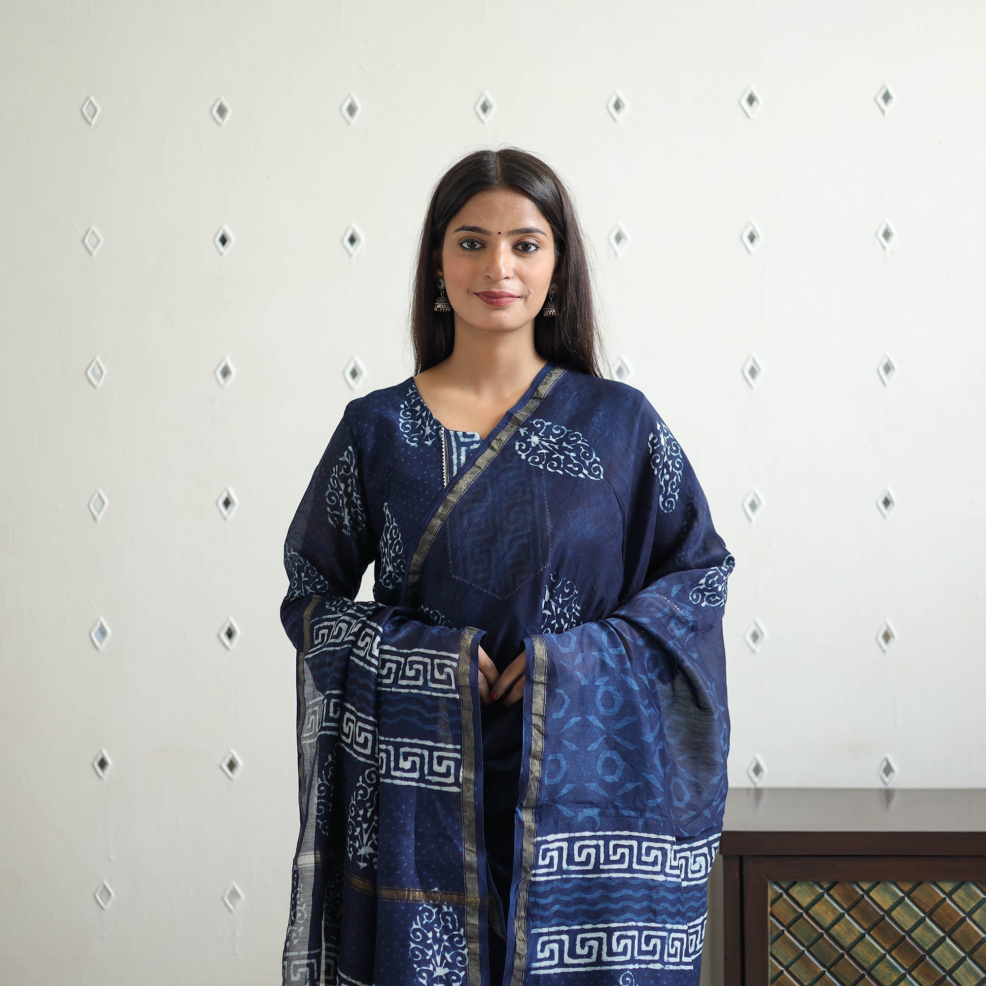 ITOKRI CASUALS Blue - Chanderi Silk Indigo Bagru Block Print Kurta Set 03