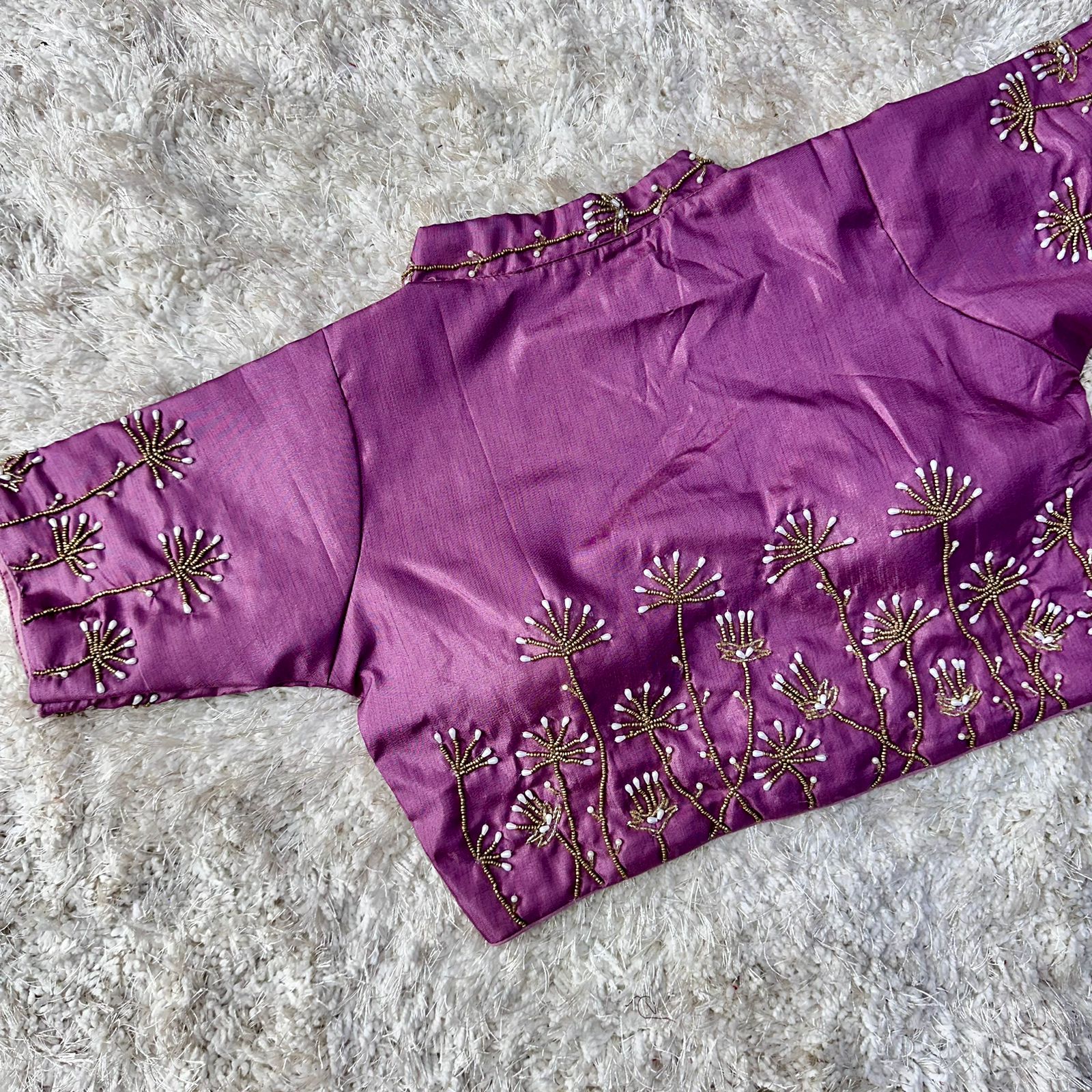 ClothsVilla Purple Pista Silk Blouse with Handwork and Designer Handcrafted Collar - view 3