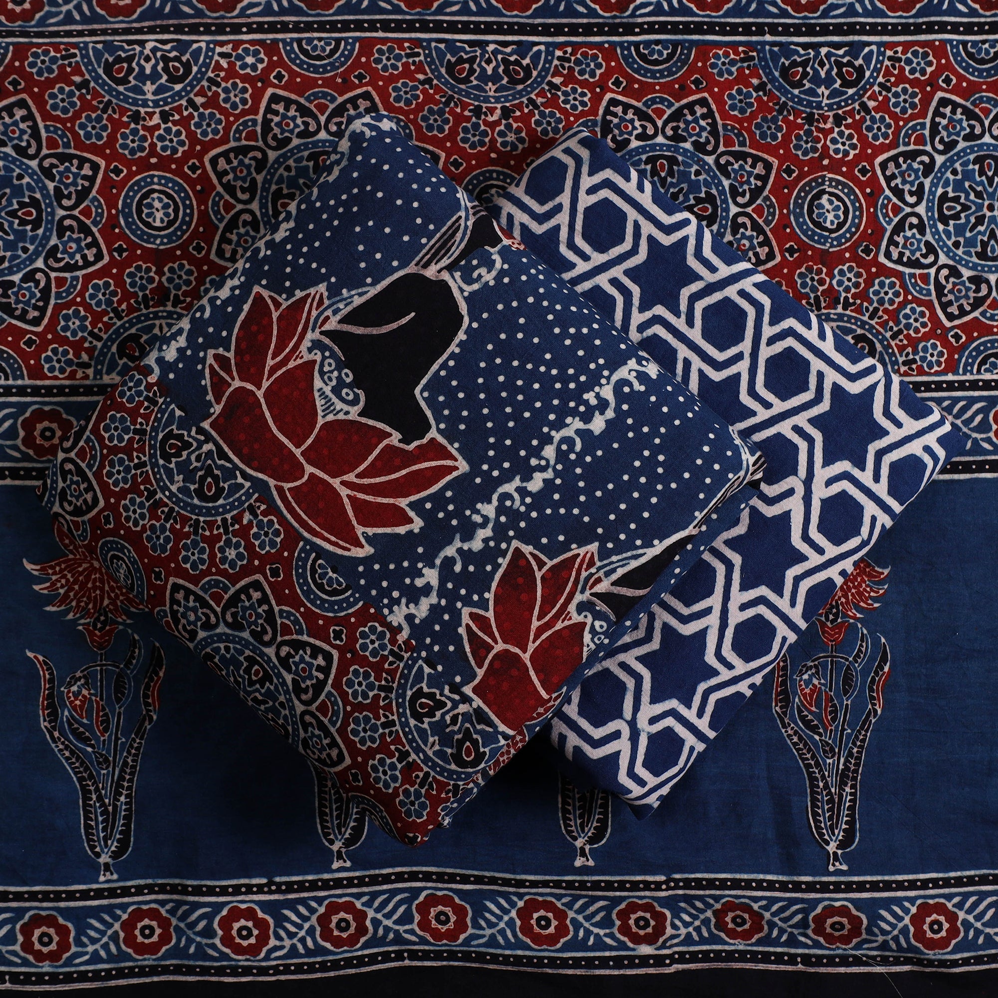 AJRAKH BY SUFIYAN ISMAIL KHATRI Blue - Hand Block Print Cotton 3pc Ajrakh Dress Material 11 - view 2