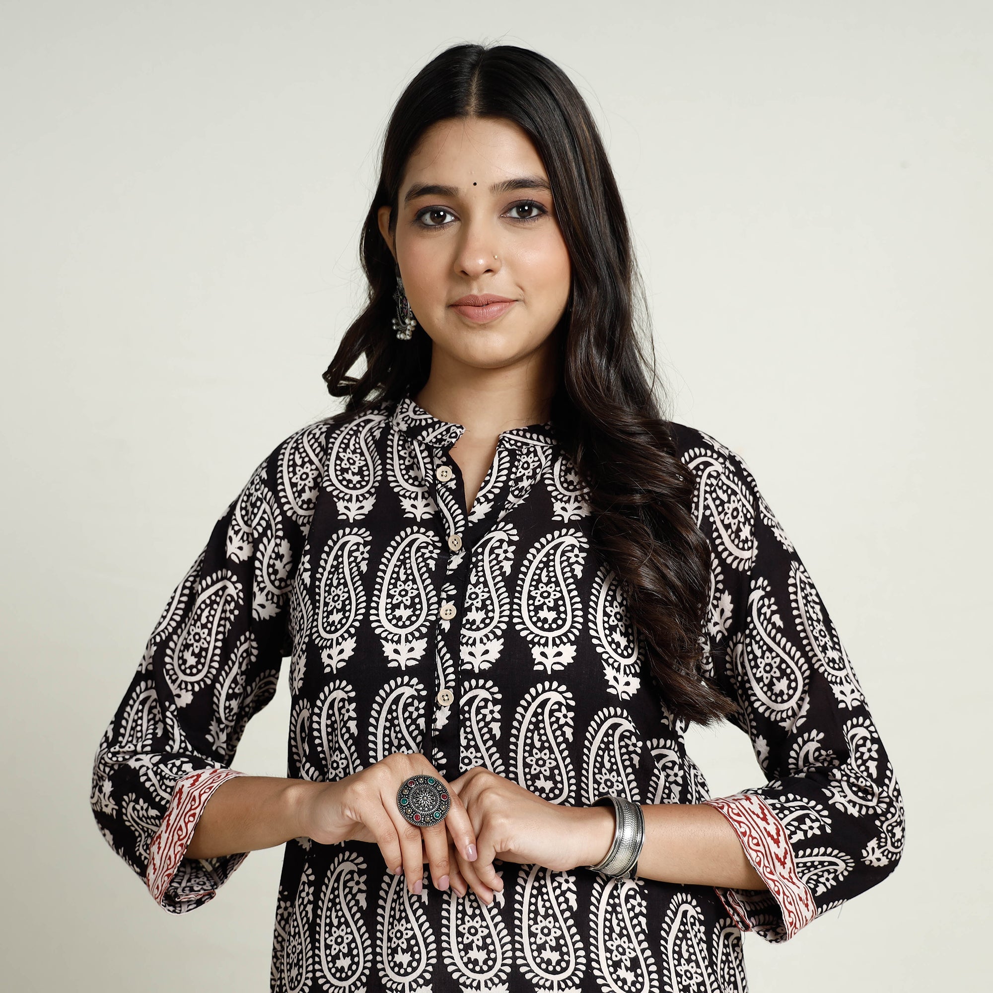 ITOKRI CASUALS Black - Block Print Mul Cotton Straight Bagh Kurta