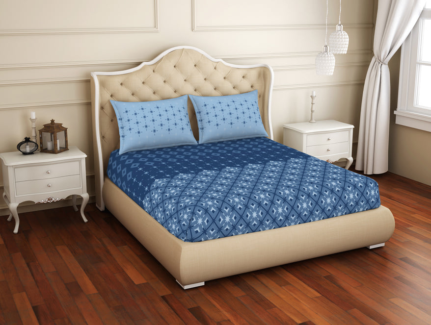 Spaces India Geometric Lichen Blue - Light Blue 100% Cotton King Size Bedsheet - Anti Bacterial By Welspun - view 2