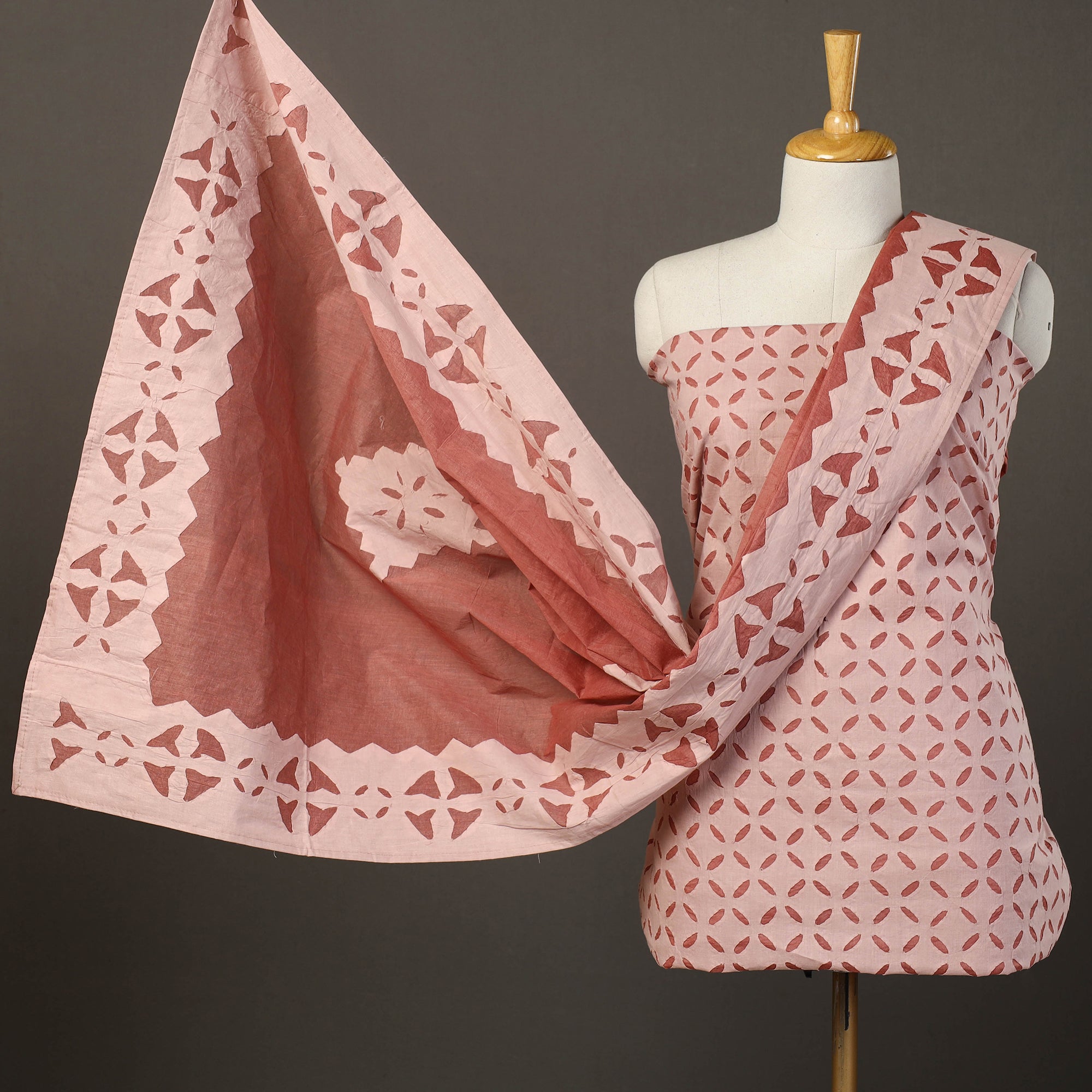 SHADES OF MARUDHARA Peach - 3pc Cut Work Cotton Barmer Applique Dress Material 29