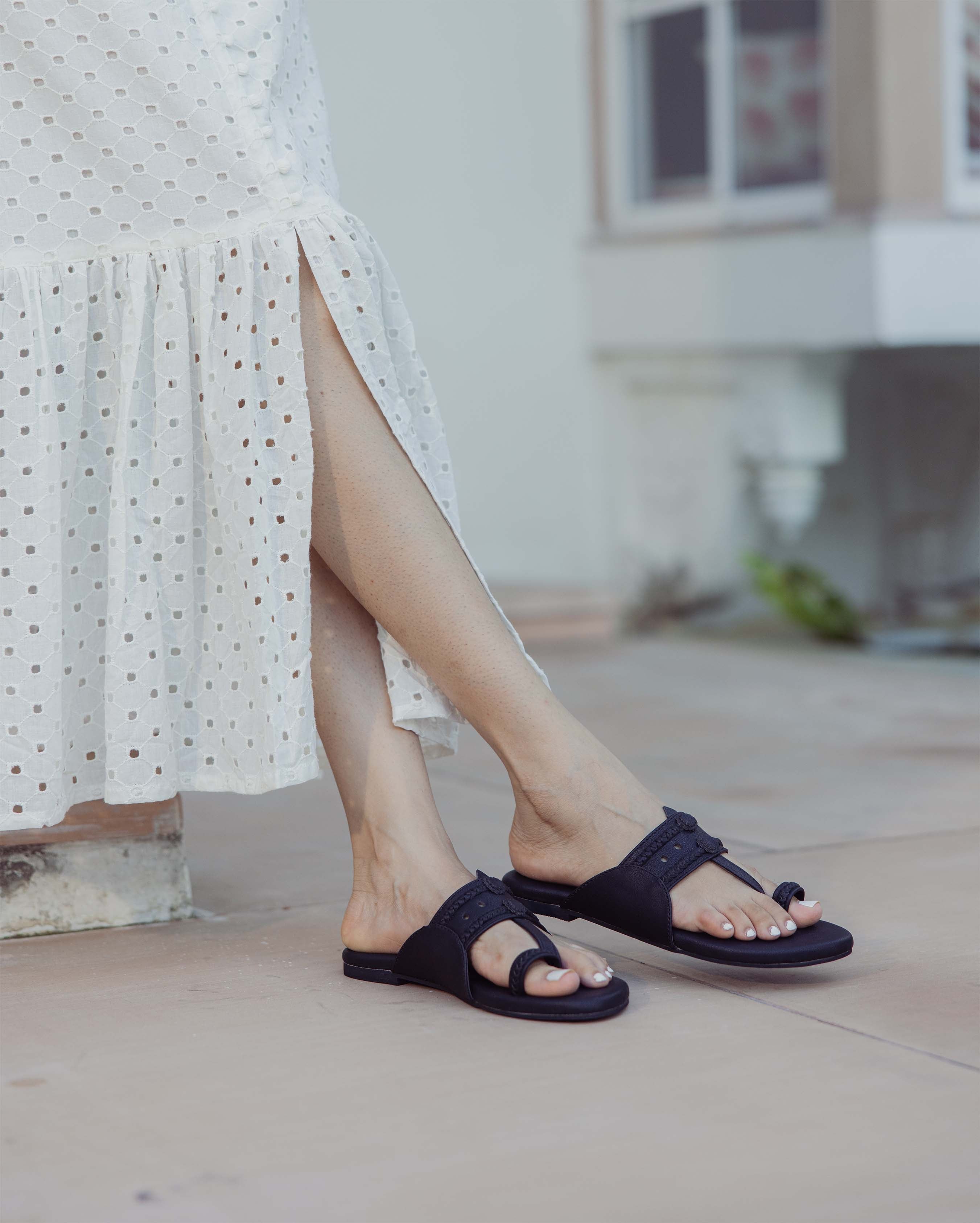 Jaysole Melanie Black Solid Kolha Flats - view 2