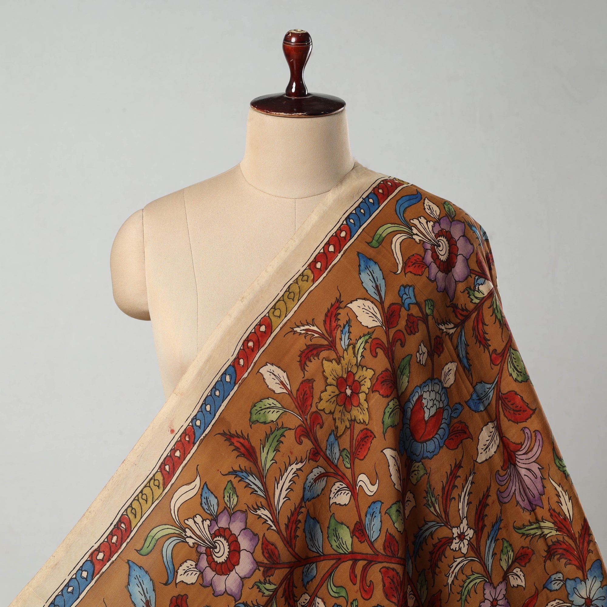 SOUTH KARGHA Brown - Bangalore Silk Srikalahasti Pen Kalamkari Fabric 15