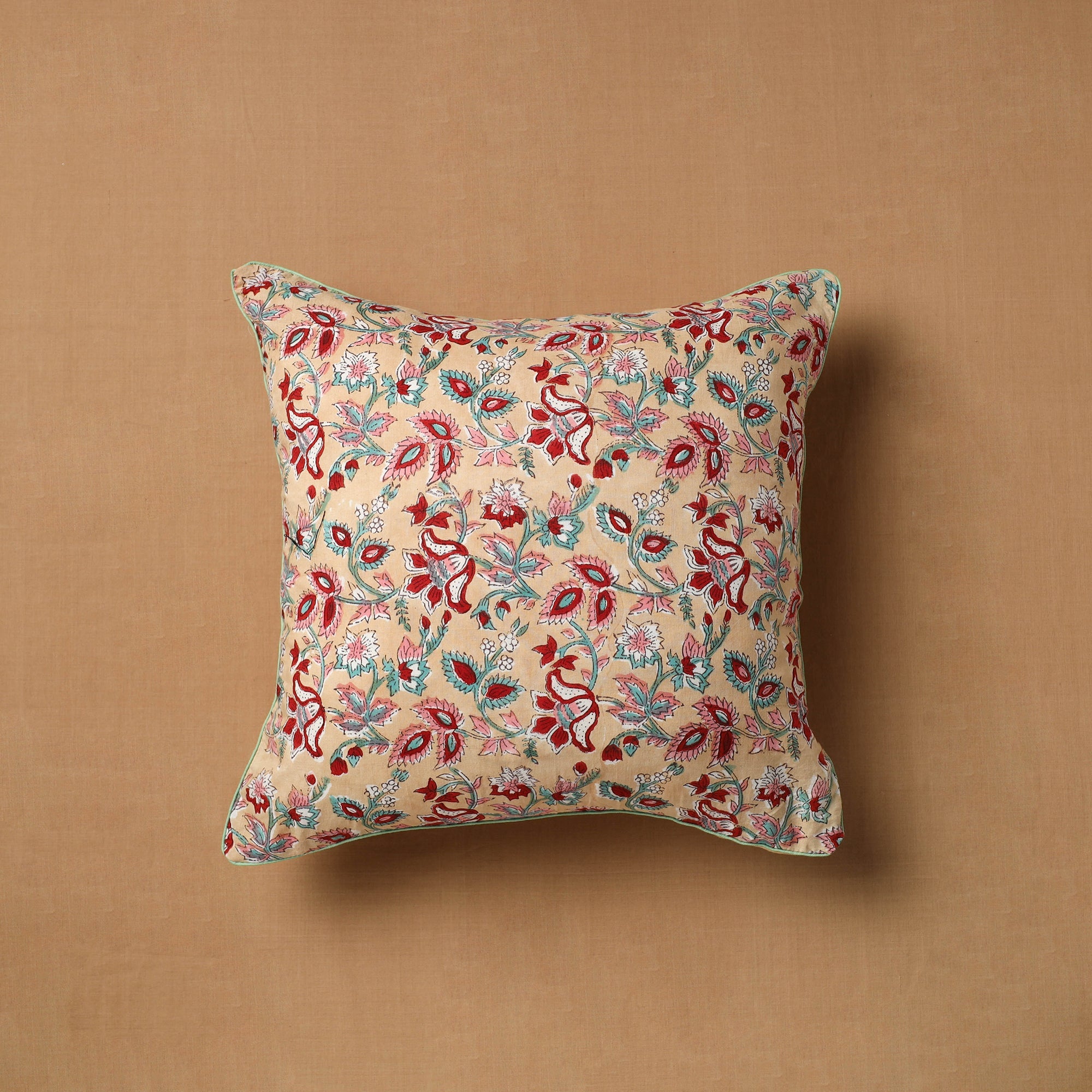 HAVELI CHRONICLES Beige - Block Print Cotton Sanganeri Cushion Cover (16 x 16 in) 06