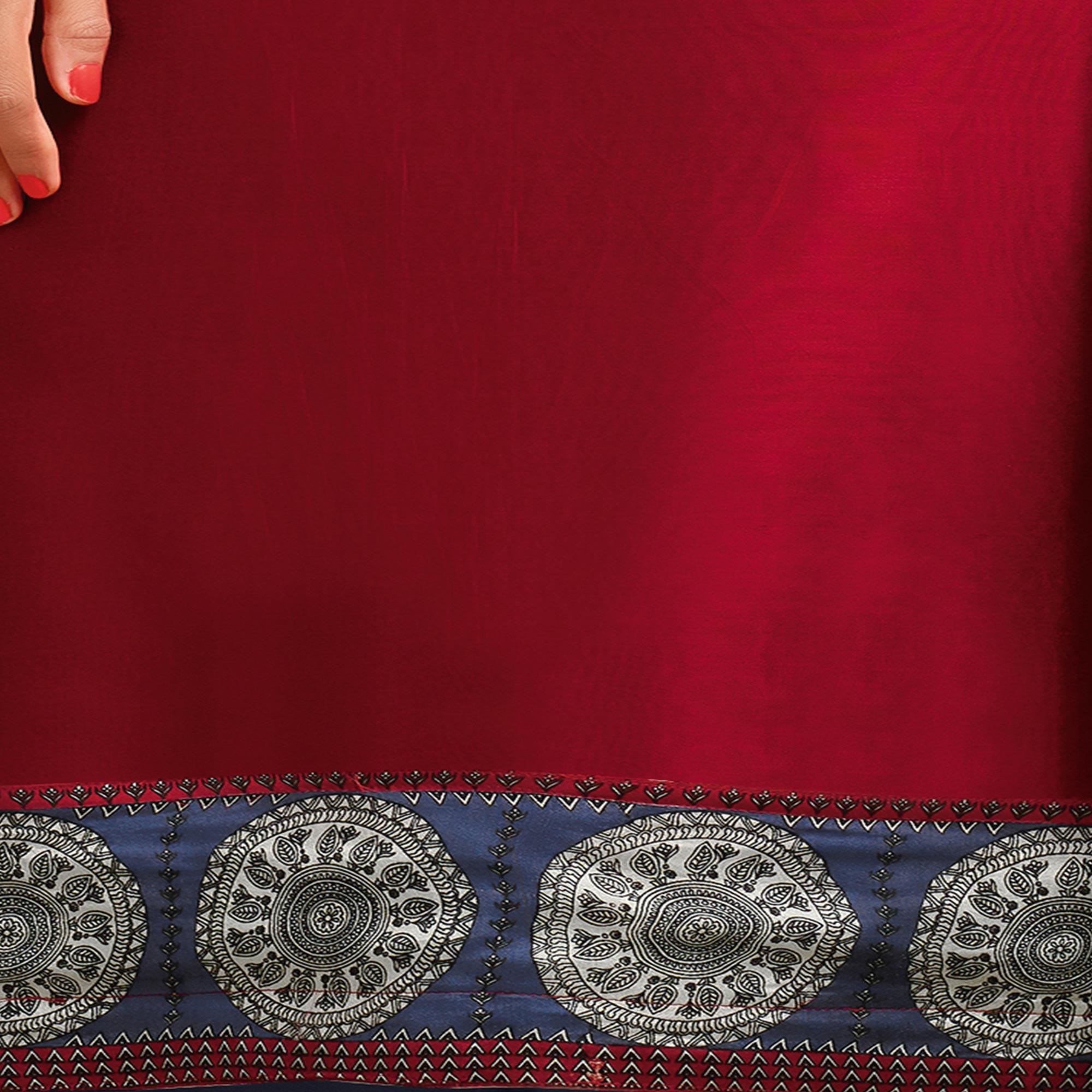 Peachmode Maroon Digital Printed Chanderi Palazzo Suit - view 3