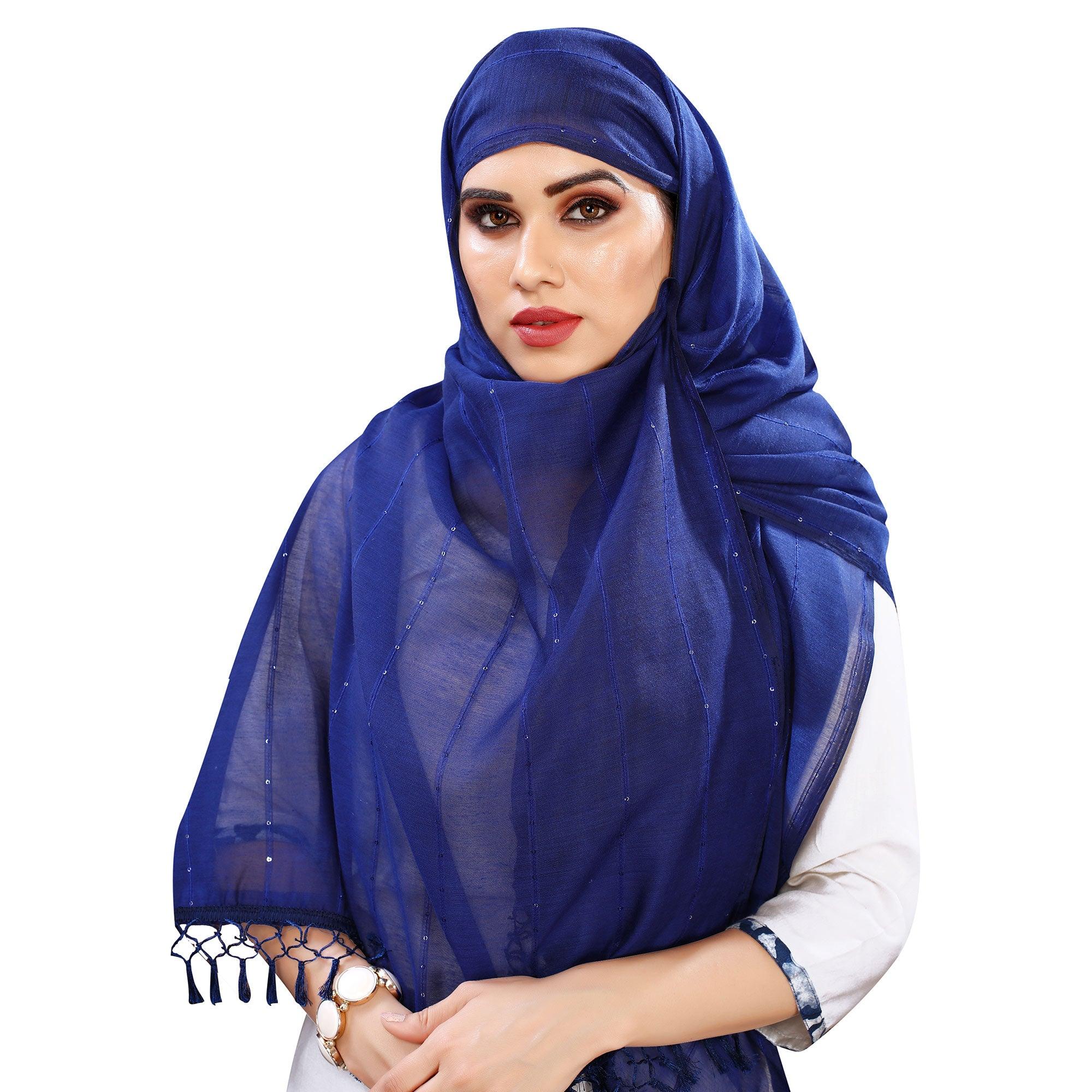 Peachmode Seller Blue Stripes Woven Sequins Festive Wear Cotton Silk Dupatta - view 2