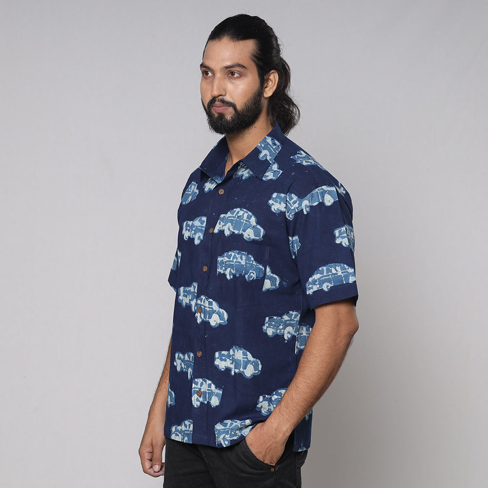 BINDAAS UNLIMITED Blue - Bindaas Block Printed Natural Dyed Cotton Men Half Sleeve Shirt - view 2