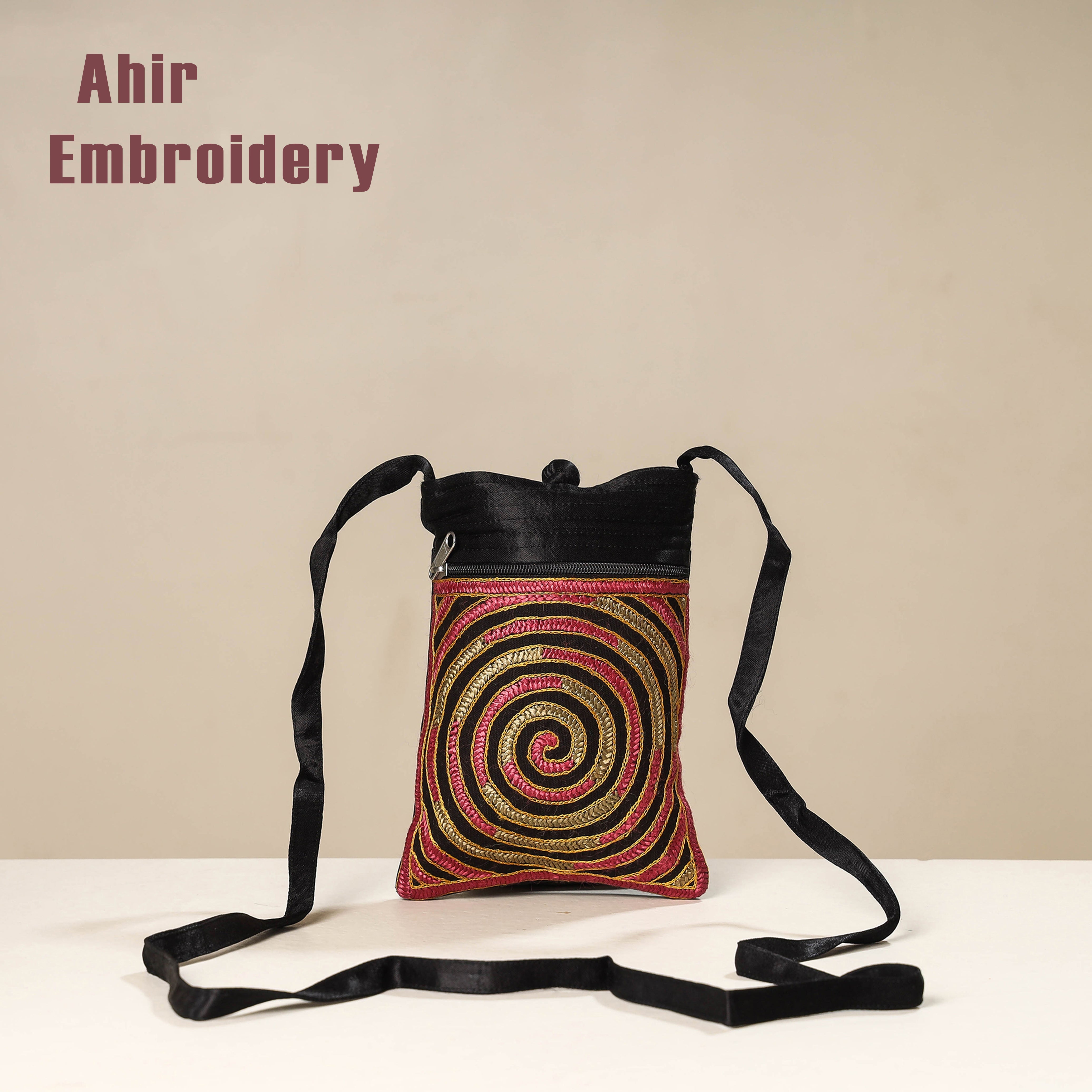 WAMA BY SMITA JAIN Black - Kutch Ahir Embroidery Mashru Silk Sling Bag