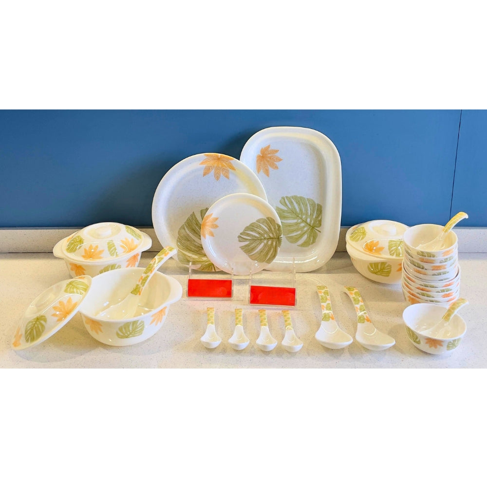 Terraware Melamine Daisy Marfil Round Dinner Set | Set of 40 Pcs - view 2