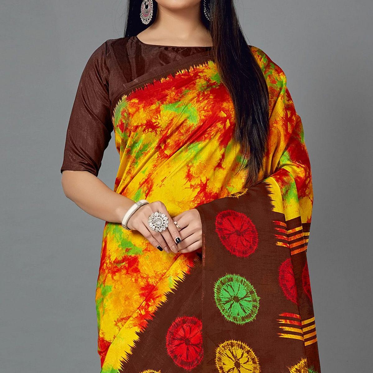 Peachmode Multi Casual Art Silk Printed Saree With Unstitched Blouse - view 2
