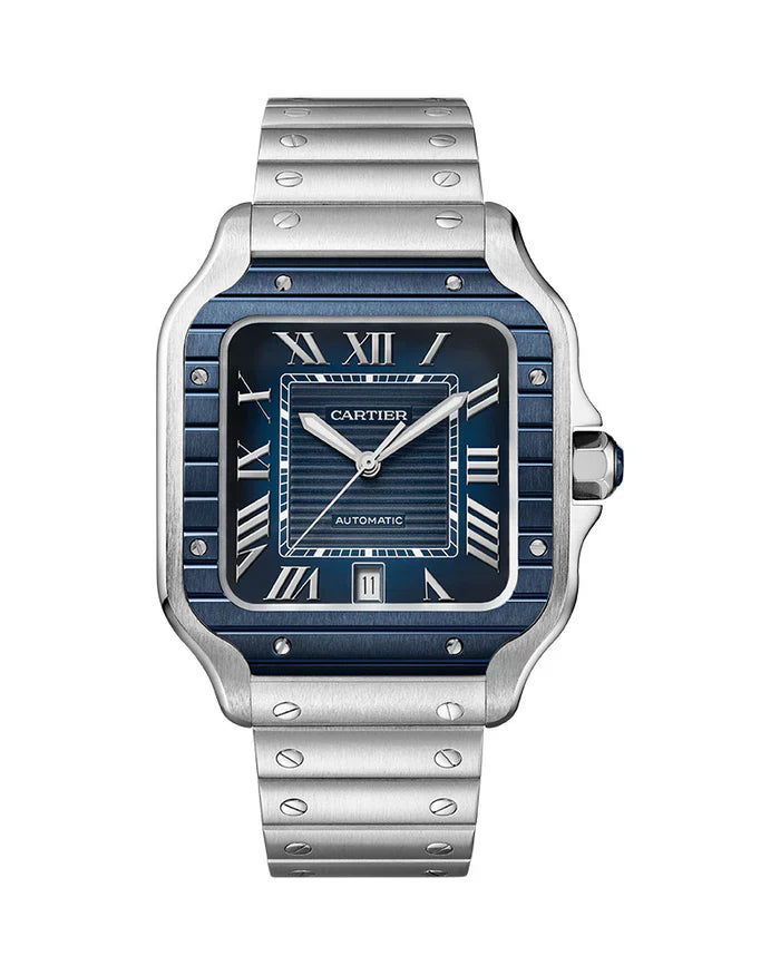 De cartier large – Cop Underdog Cartier 'SANTOS DE CARTIER, LARGE, AUTOMATIC, STAINLESS STEEL, INTERCHANGEABLE METAL AND RUBBER'