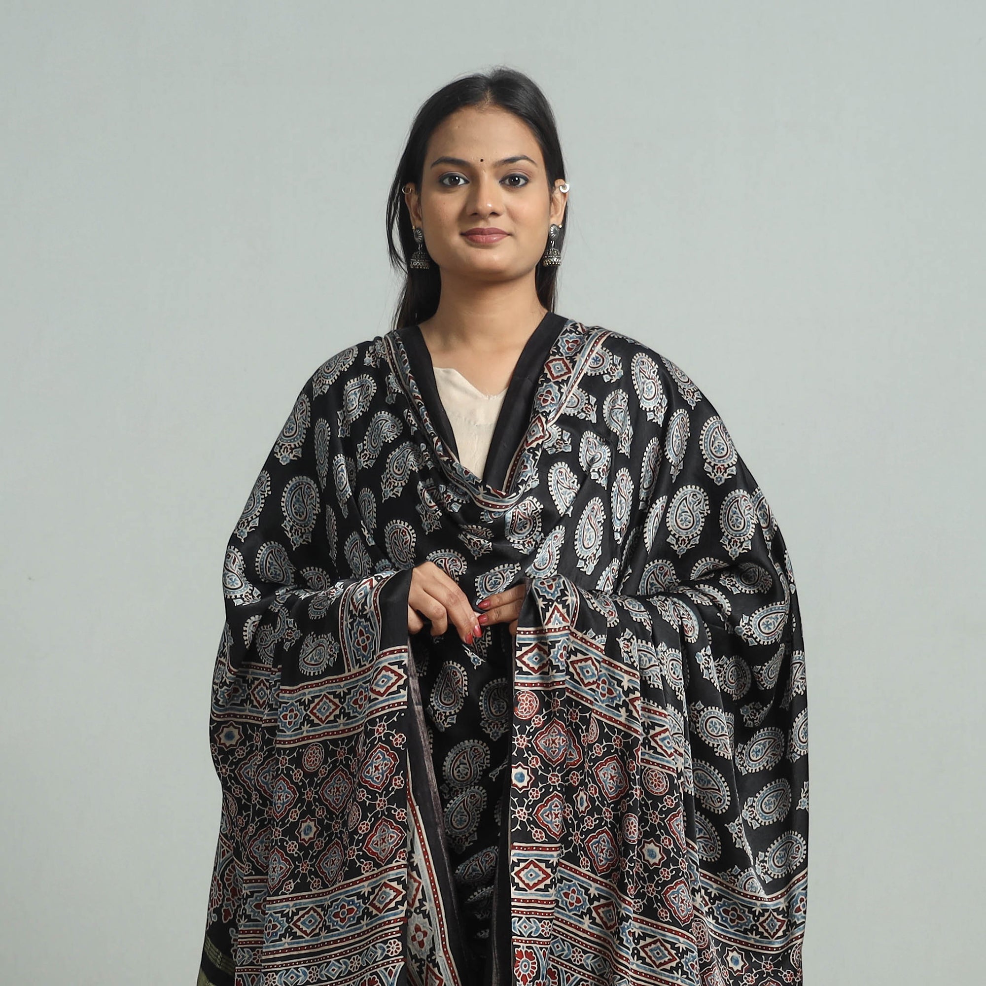 KACHCHH JI CHHAAP Black - Modal Silk Block Print Ajrakh Dupatta 99 - view 3