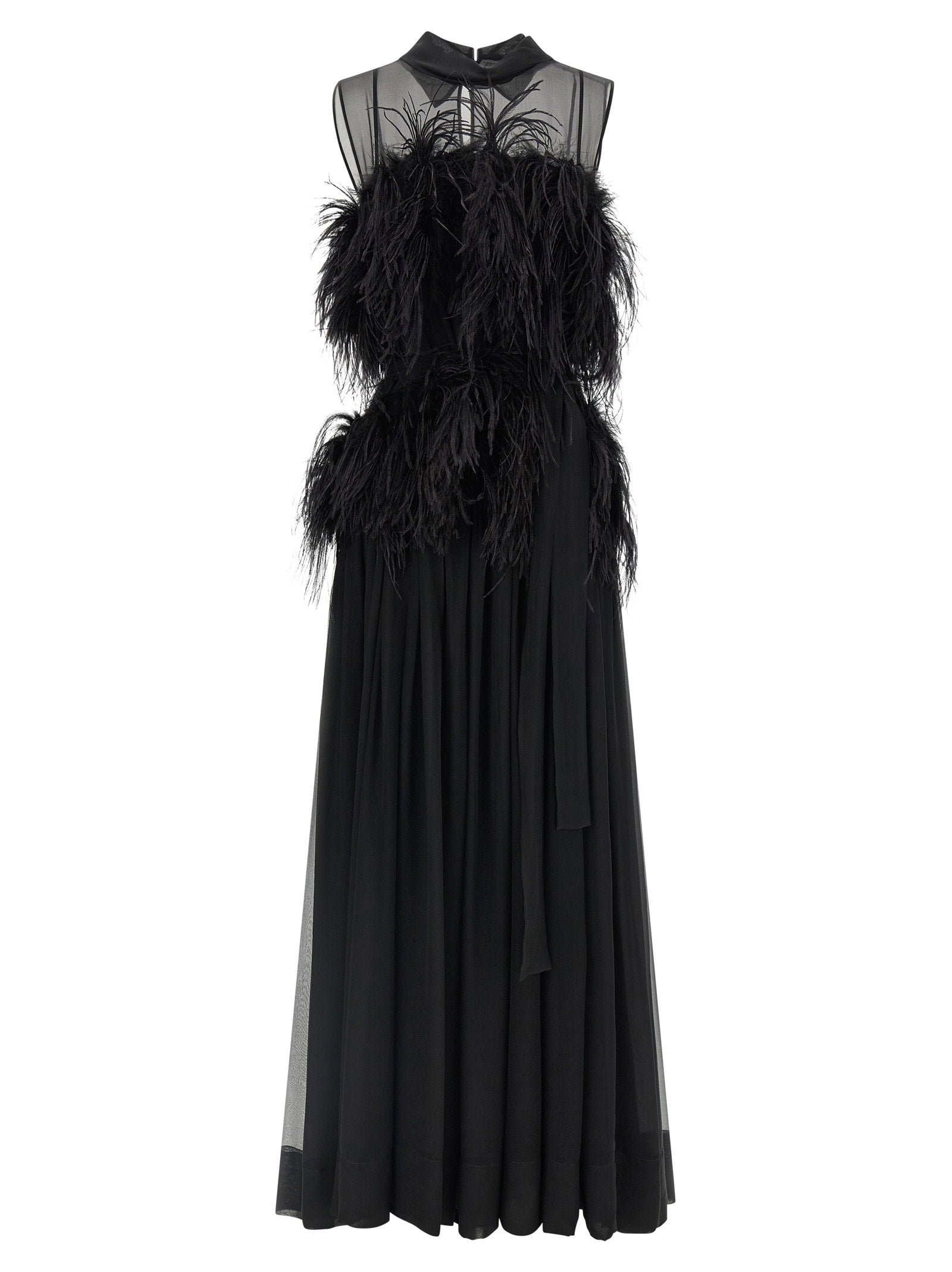 Alberta Ferretti Chiffon And Feather Dress – 100% silk
