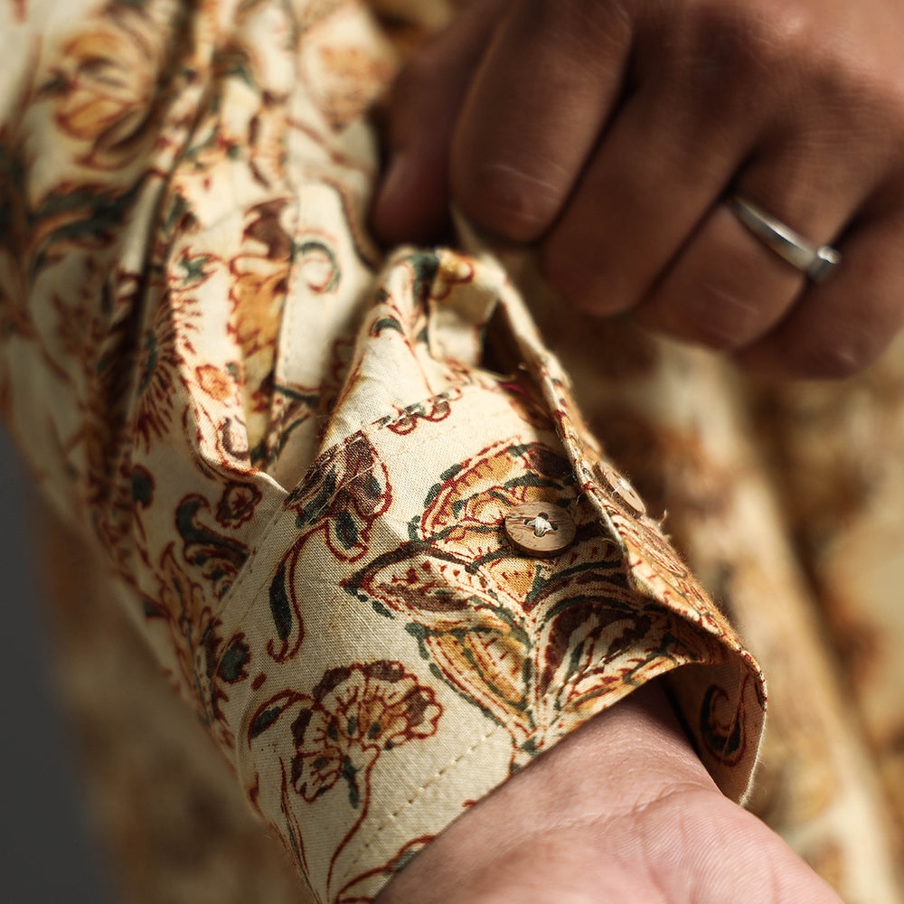 ITOKRI CASUALS Beige - Premium Pedana Kalamkari Block Printed Cotton Men Full Sleeve Shirt - view 6