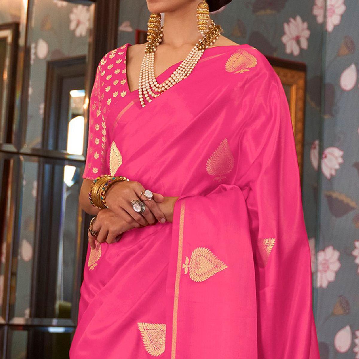 Peachmode Flattering Pink Colored Festive Wear Woven Pure Satin Silk Saree - view 2