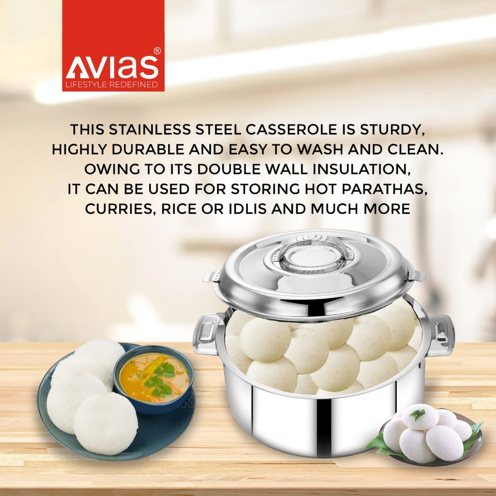 AVIAS Platina Premium Casserole Gift Set 1000 ML + 1500 ML + 2500 ML | Riveted Handles | PUF Insulated | Silver | Set of 3 Pcs - view 9