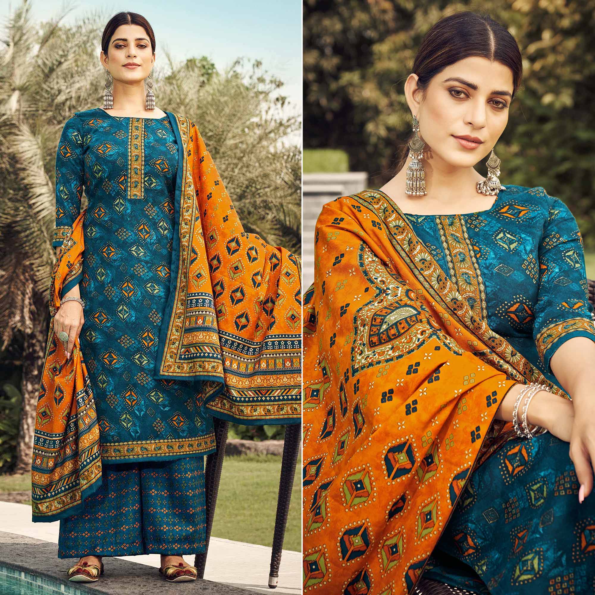 Peachmode Morpich Printed Pashmina Suit