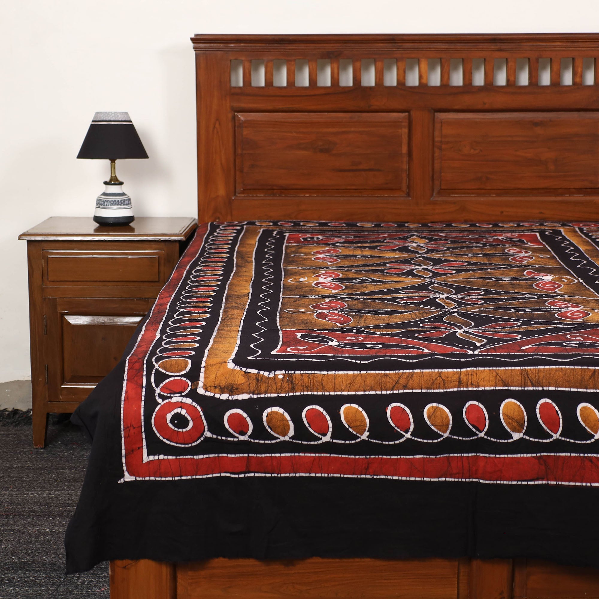 KACHCHH JI CHHAAP Black - Hand Batik Printed Cotton Single Bed Cover (96 x 59 in) 07