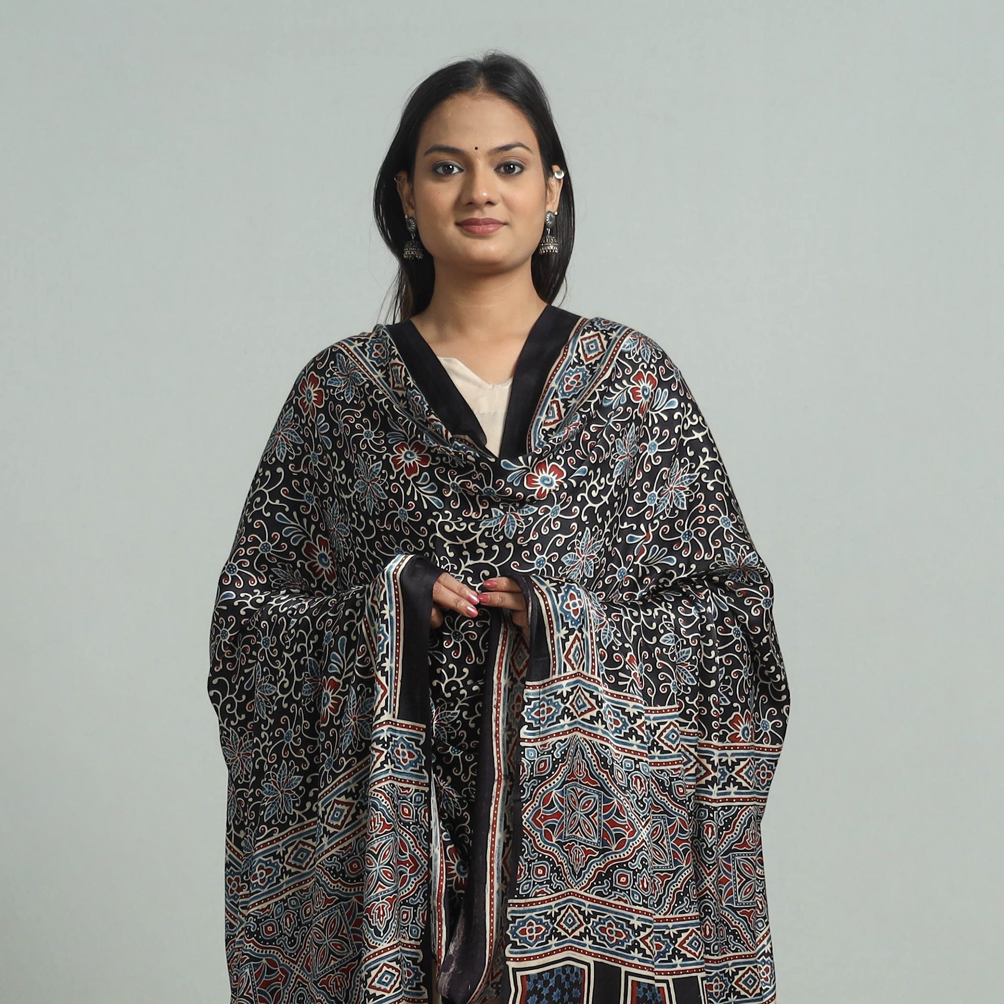 KACHCHH JI CHHAAP Black - Modal Silk Block Print Ajrakh Dupatta 90 - view 3