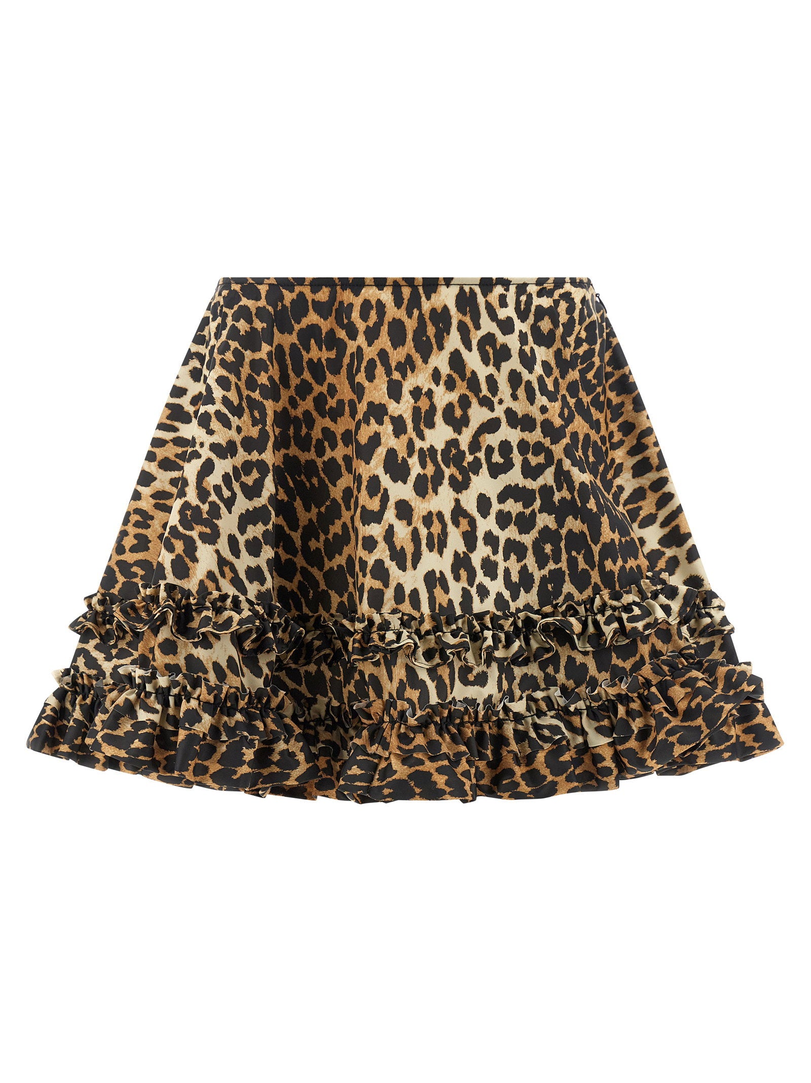 Ganni Leopard Duchesse Nylon Mini Frill Skirt