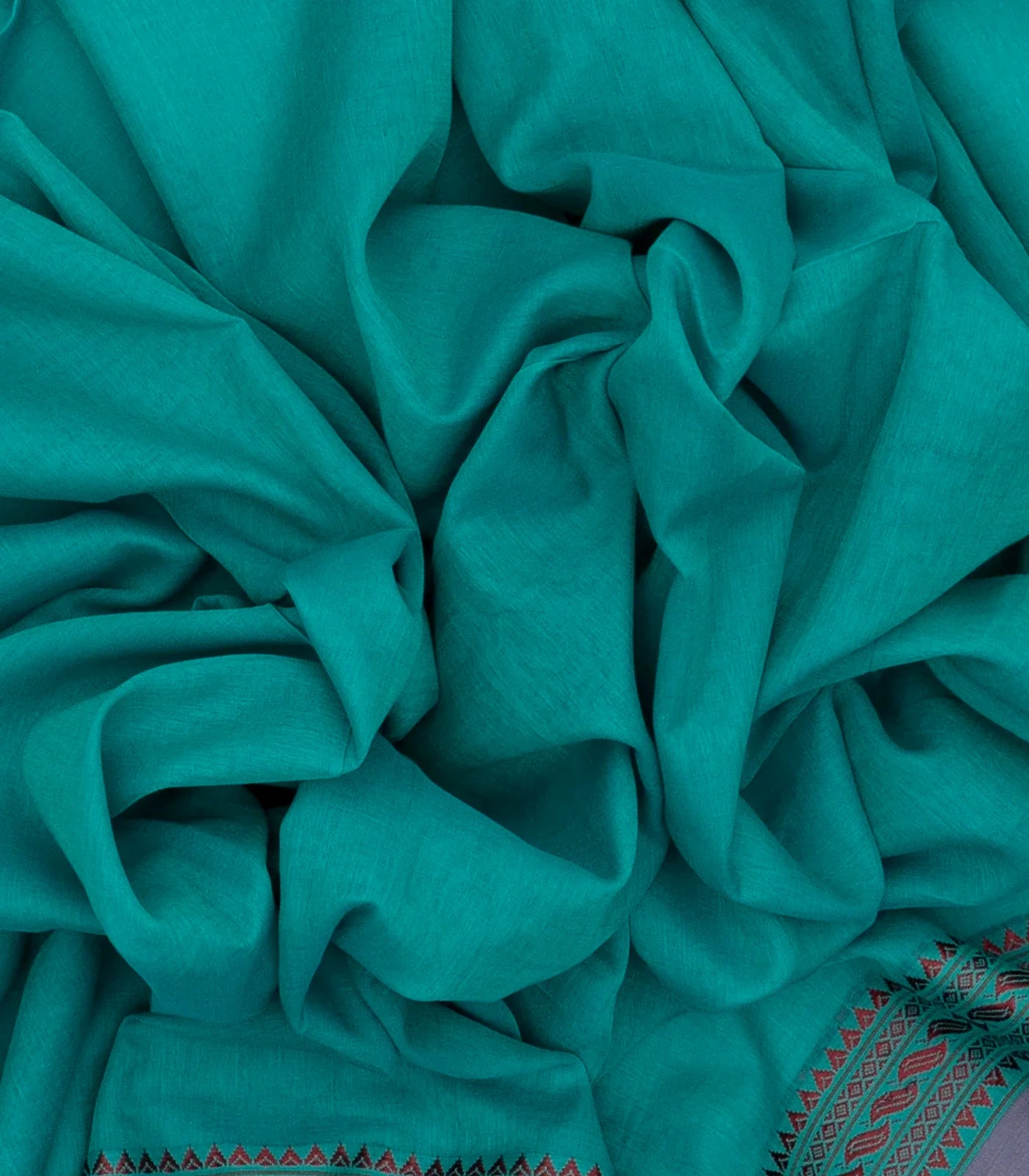RmKV Cyan Handloom Bengal Cotton Saree With Grey Border - view 3