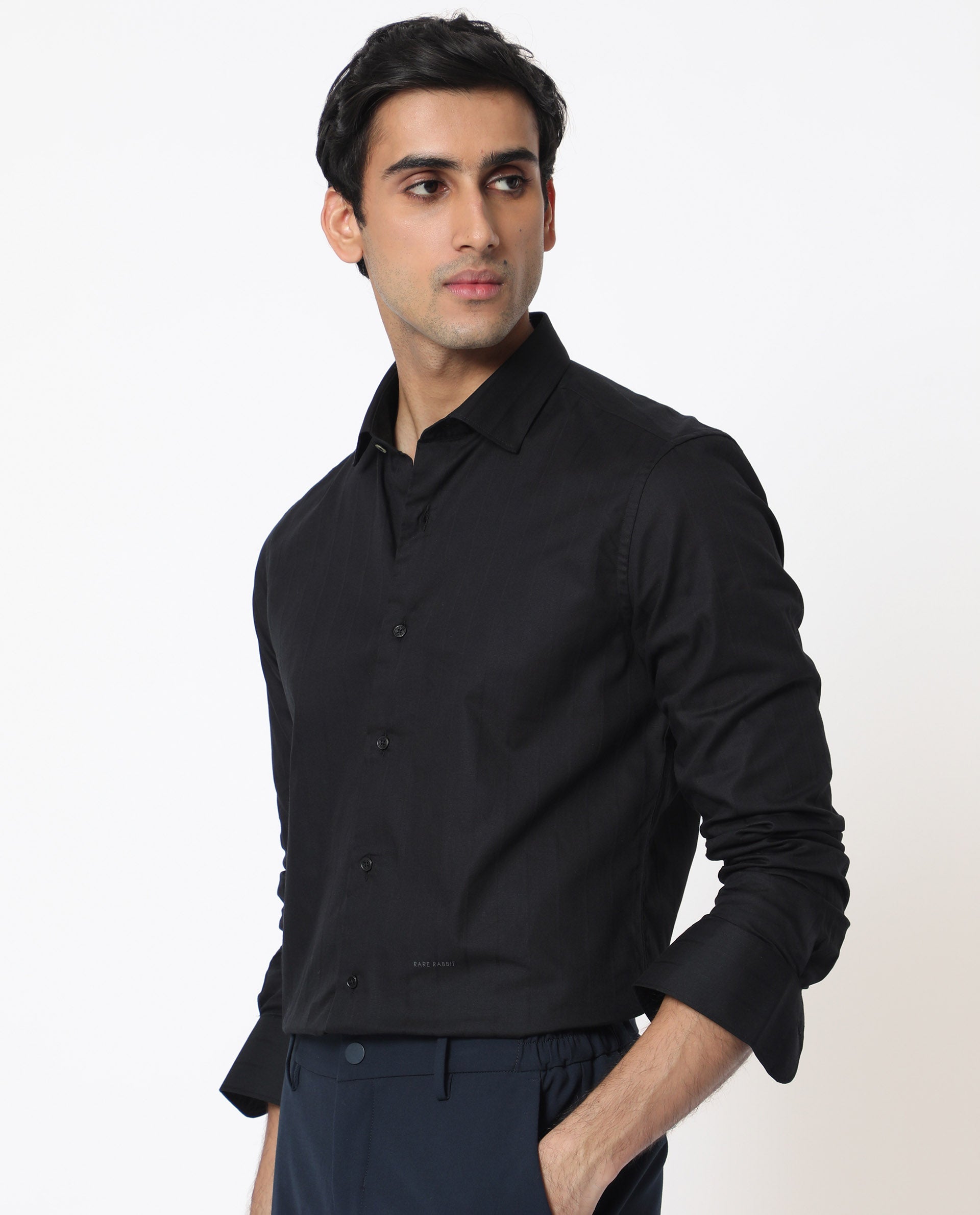 Rare Rabbit Men's Gazan Black Shirt Cotton Fabric Full Sleeves Slim Fit - view 7