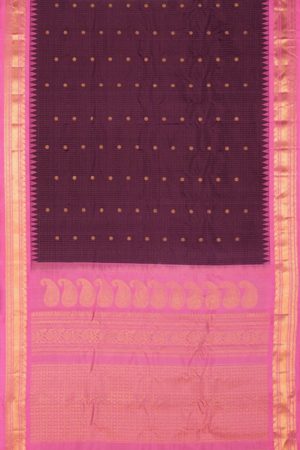 Kalanjali Gadwal Silk Kattam Purple Saree – Women's - view 3