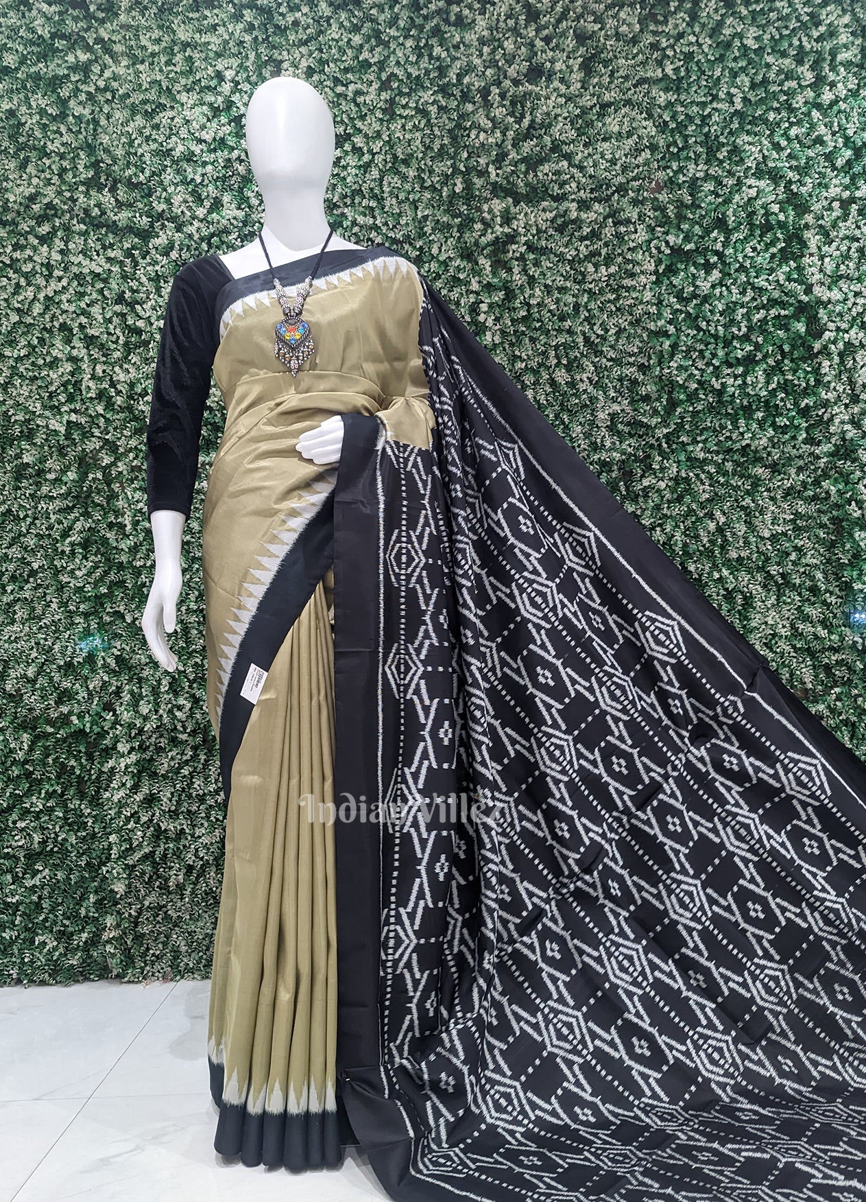 IndianVillèz Metallic Gold Black Odisha Ikat Contemporary Designer Saree