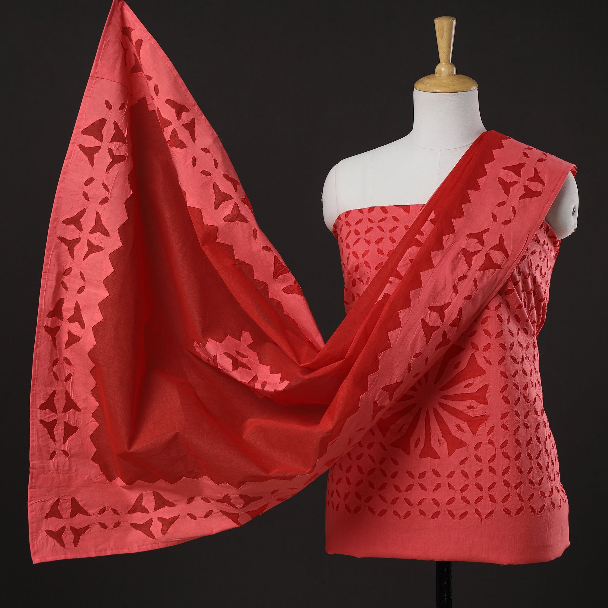 SHADES OF MARUDHARA 3pc Cut Work Cotton Barmer Applique Dress Material 14