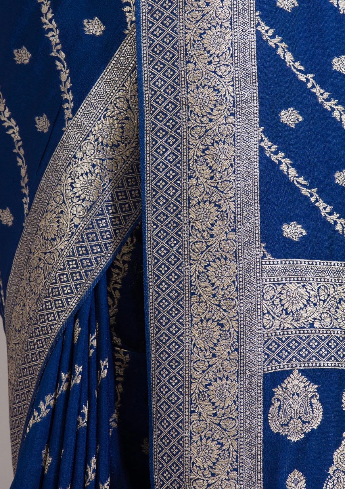 Koskii Navy Blue Zariwork Semi Crepe Saree – Women's - view 9