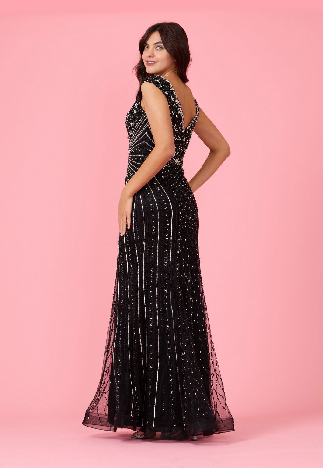 Dylan & Davids Long Hand Beaded Couture Formal Evening Dress - view 2