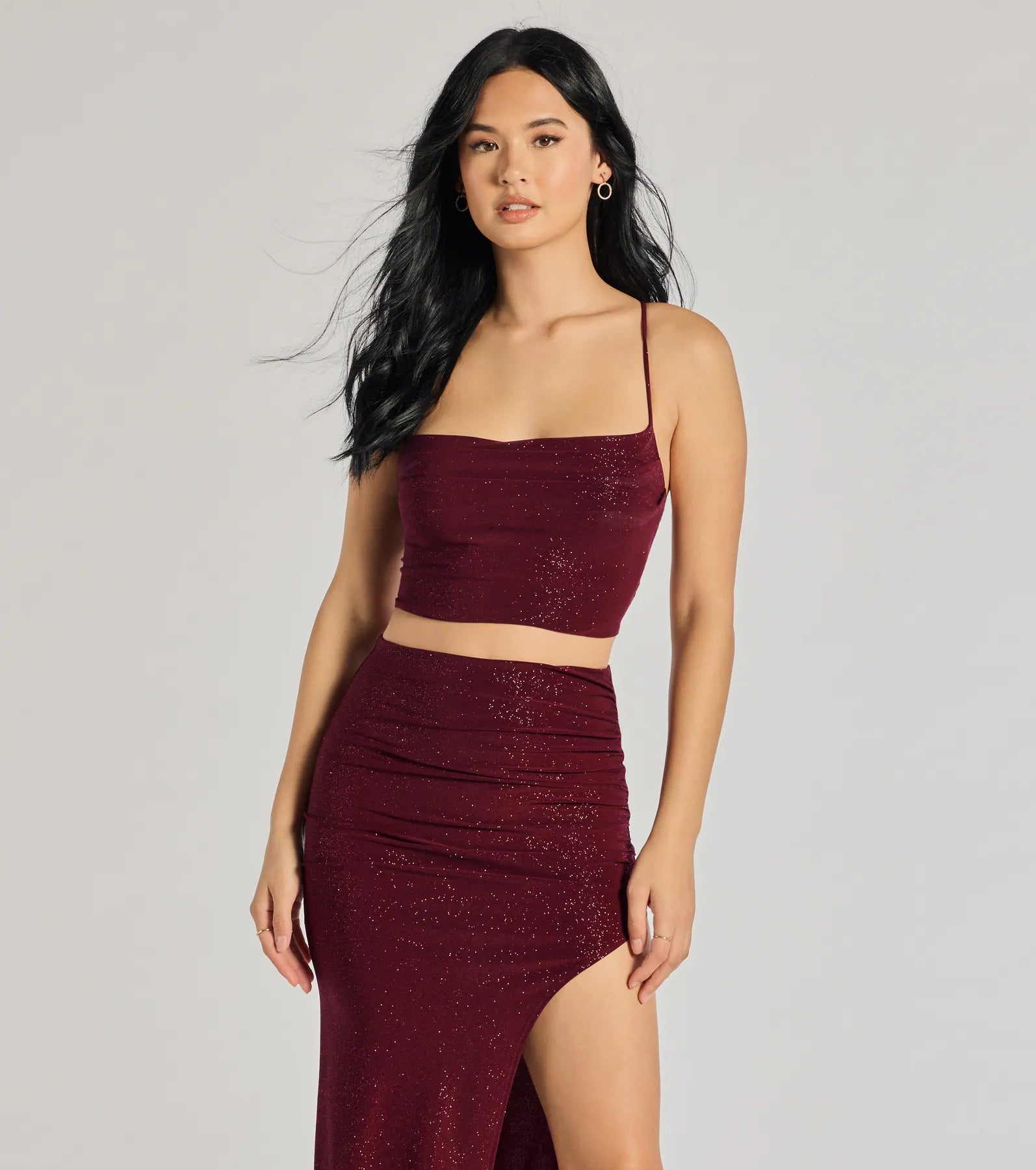 Windsor Glitzy Affair Cowl Neck Glitter Crop Top