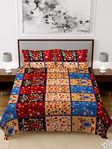 Kuber Industries Floral Print Glace Cotton Double Bedsheet with 2 Pillow Covers (Red & Cream) (HS_36_KUBMART019550)