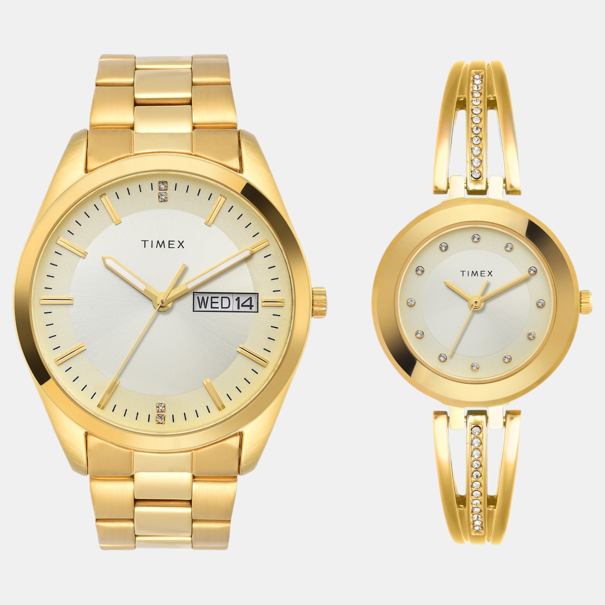 Timex Fashion Couple Quartz Beige Dial Analog Stainless Steel Watch TW00PR307