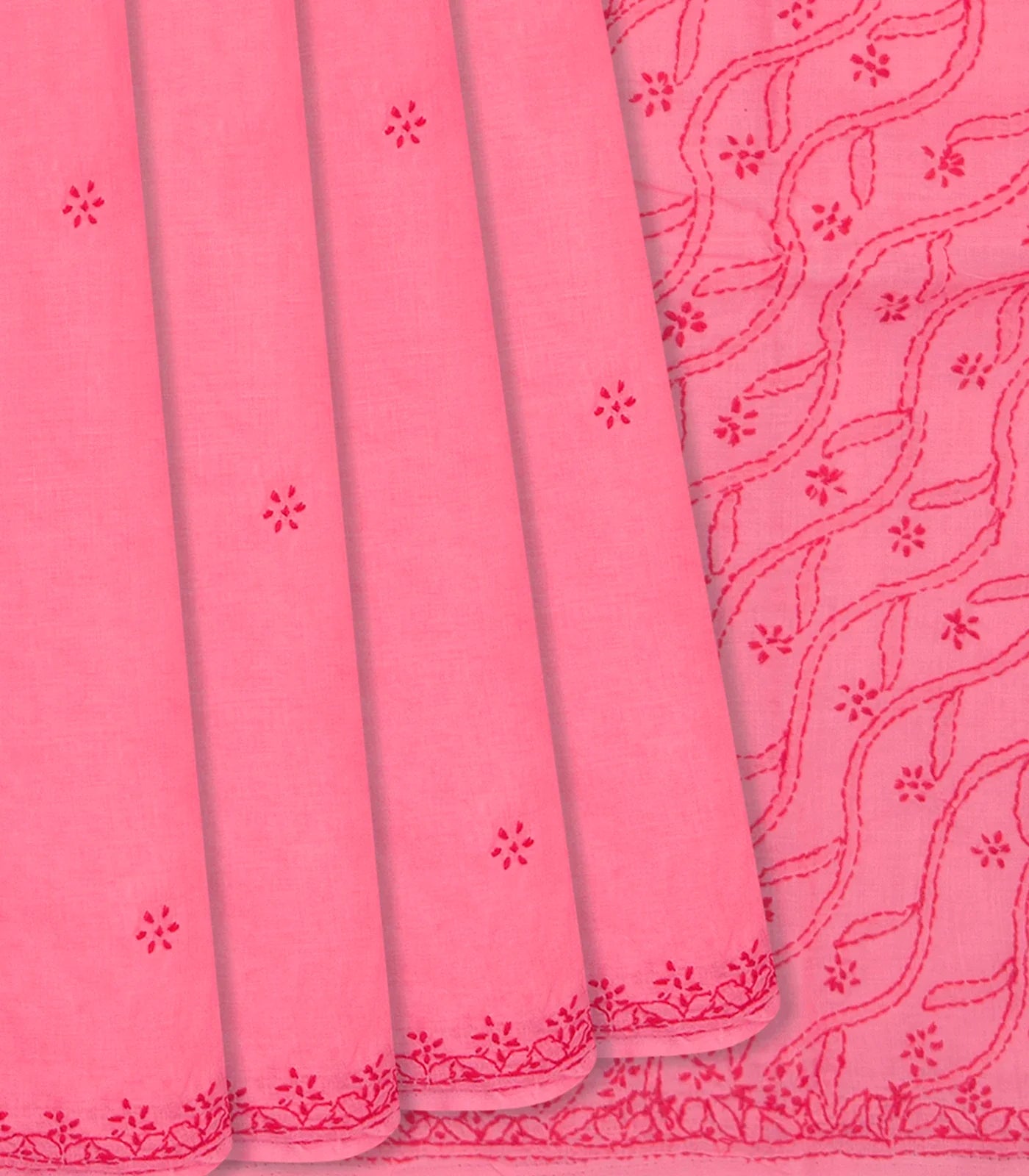 RmKV Baby Pink Chikankari Embroidered Cotton Saree With Mango Motifs-Baby Pink