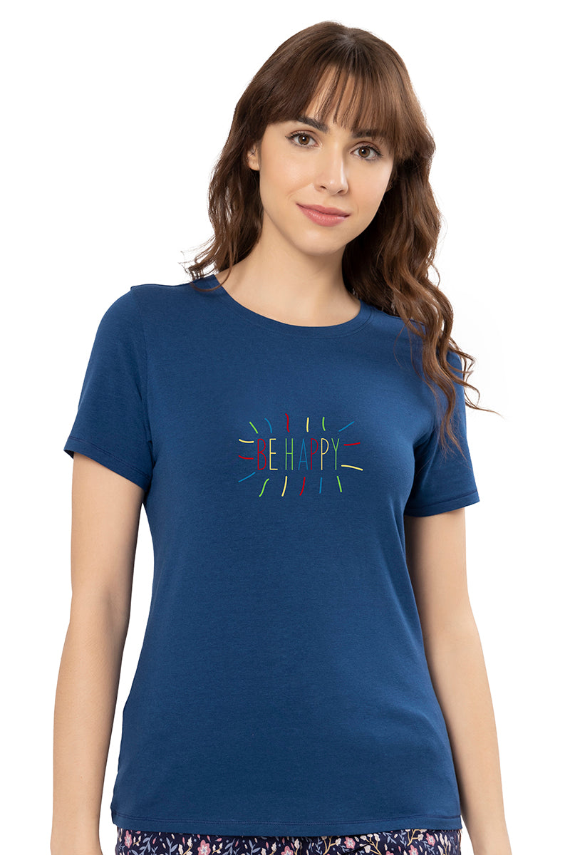 Amante Scoop Neck Sleep Tee - Navy Peony
