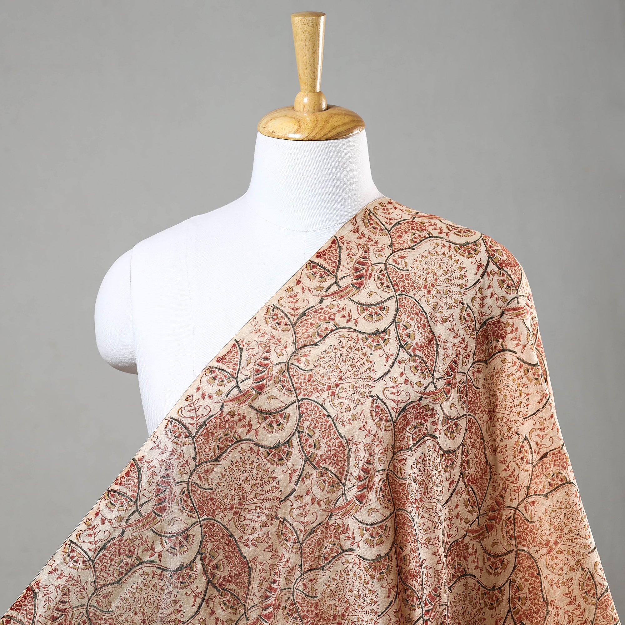 PITCHUKA SRINIVAS KALAMKARI PEDANA Beige - Pedana Kalamkari Block Printed Chanderi Silk Fabric
