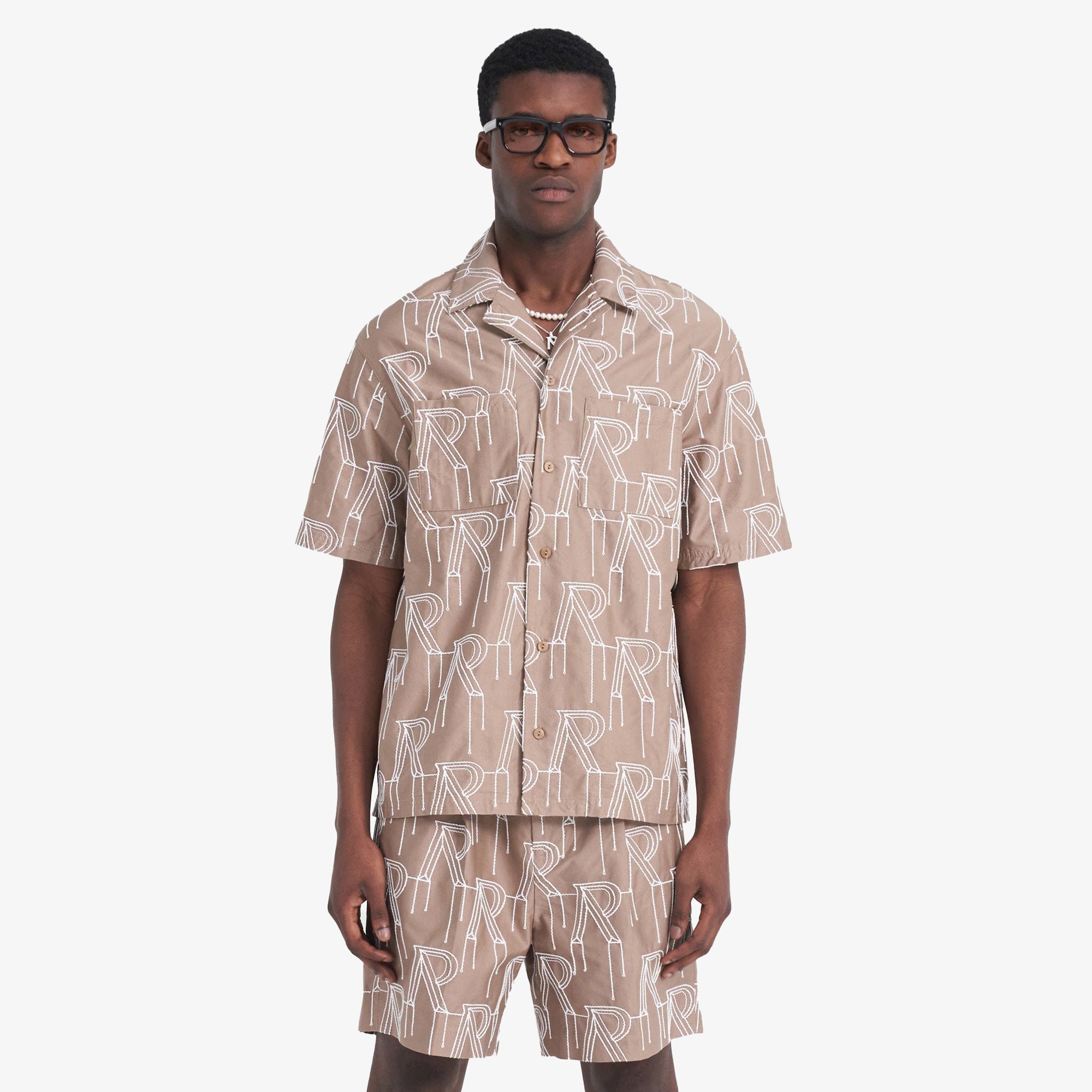 Represent | Embroidered Initial Overshirt { Washed Taupe