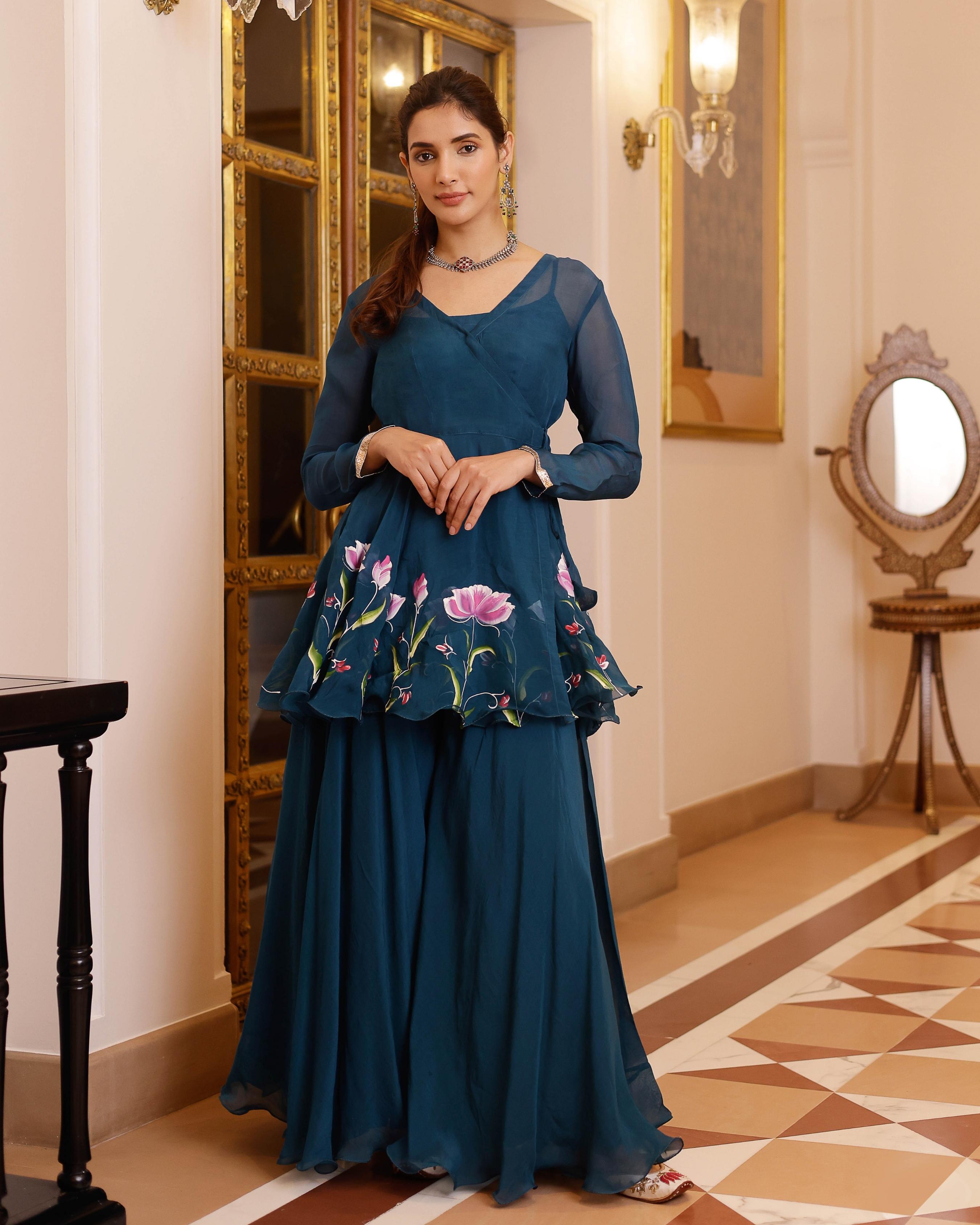 Aachho Kaasni Handpainted Organza Sharara Set - view 6