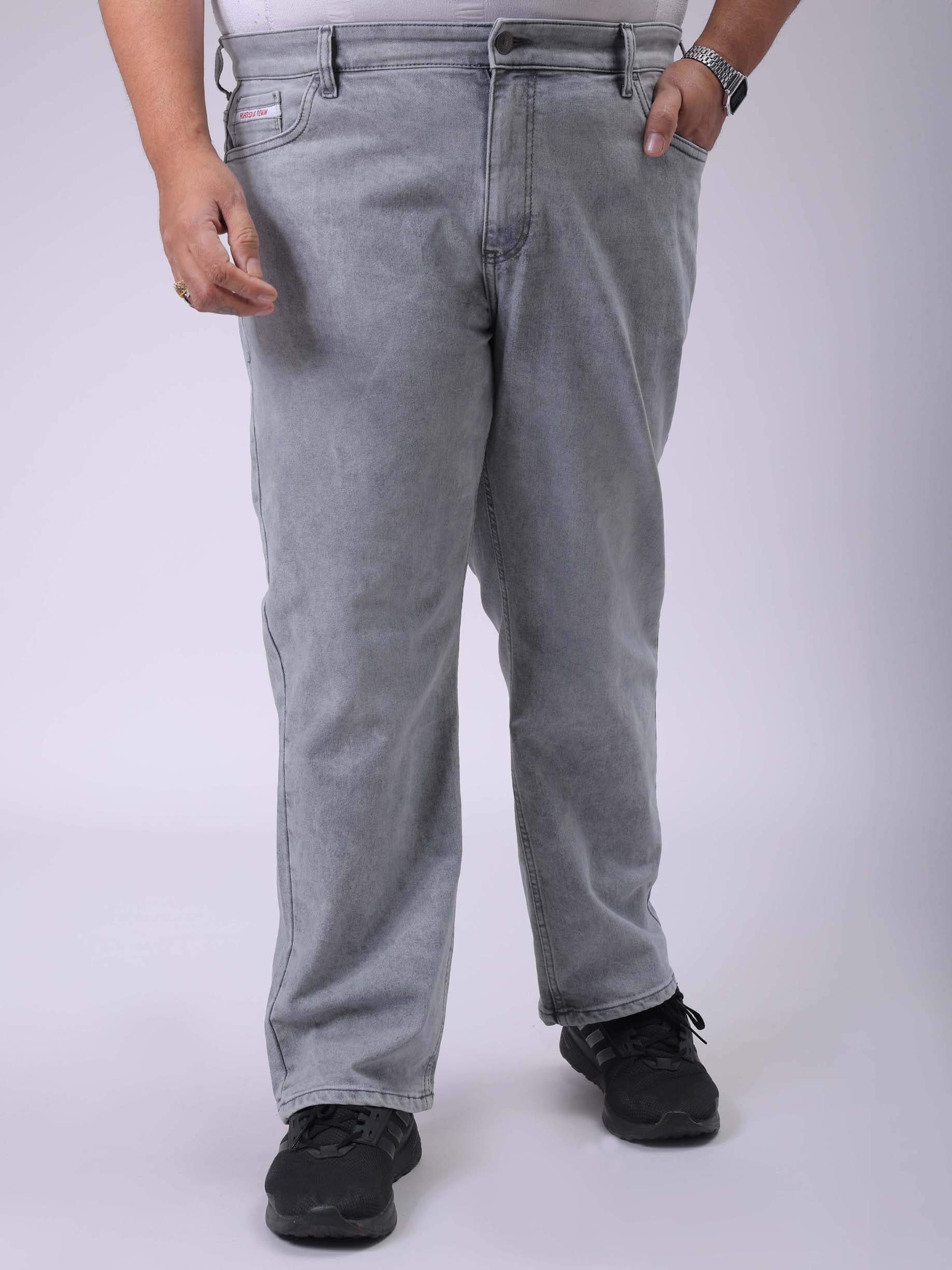 HARDSODA Men's Plus Size Grey Vintage Straight Fit Solid Jeans
