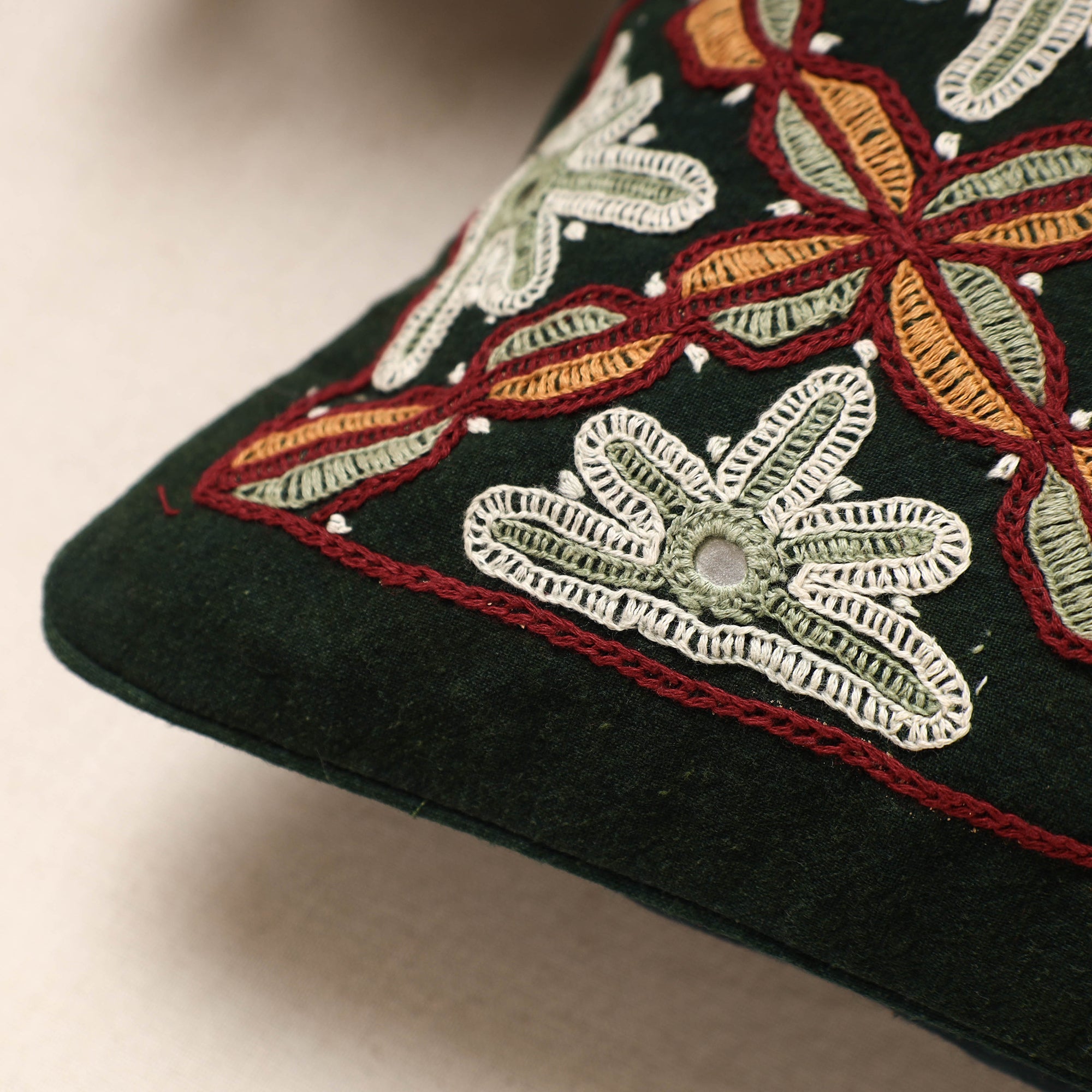 Black - Kala Raksha Pakko Hand Embroidery Cotton Cushion Cover (12 x 12 in) - view 2